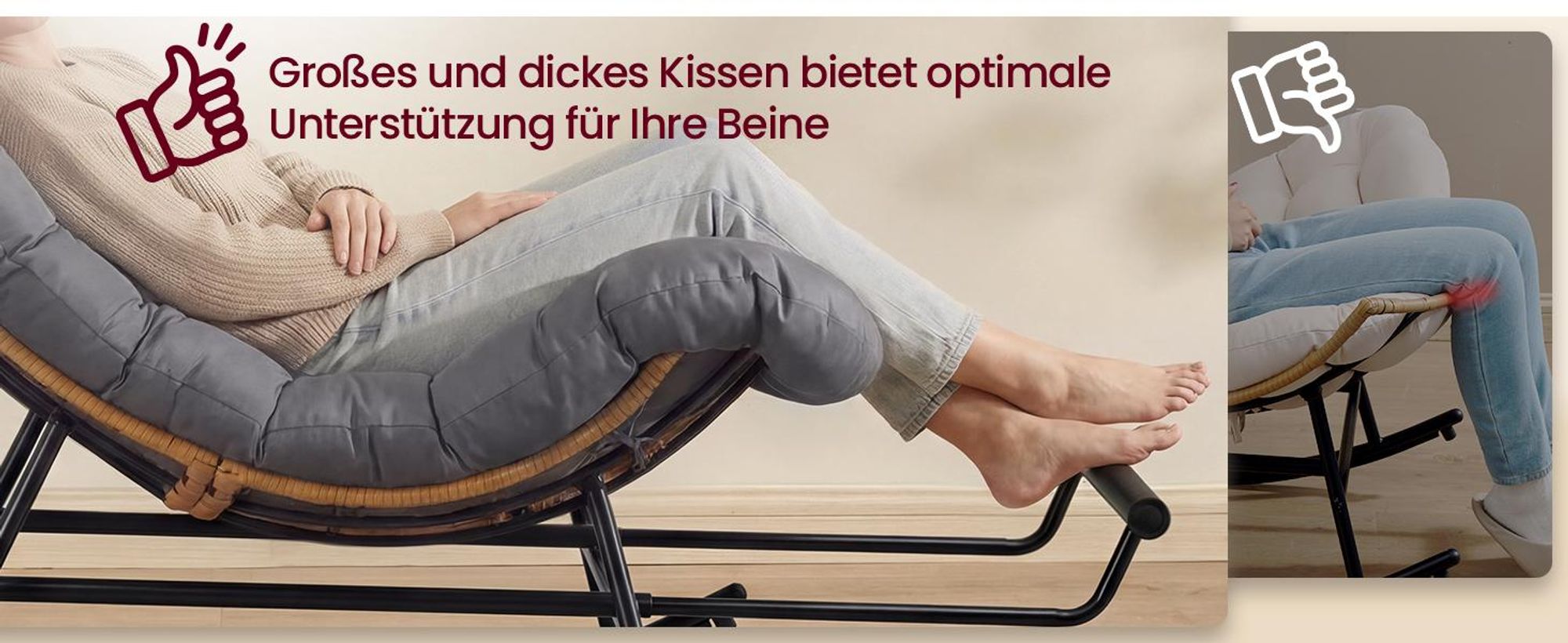 VASAGLE Relaxsessel mit ausziehbarer Fußstütze, Schaukelsessel, abnehmbares Kissen, Stahlgestell, bis 136 kg, grau