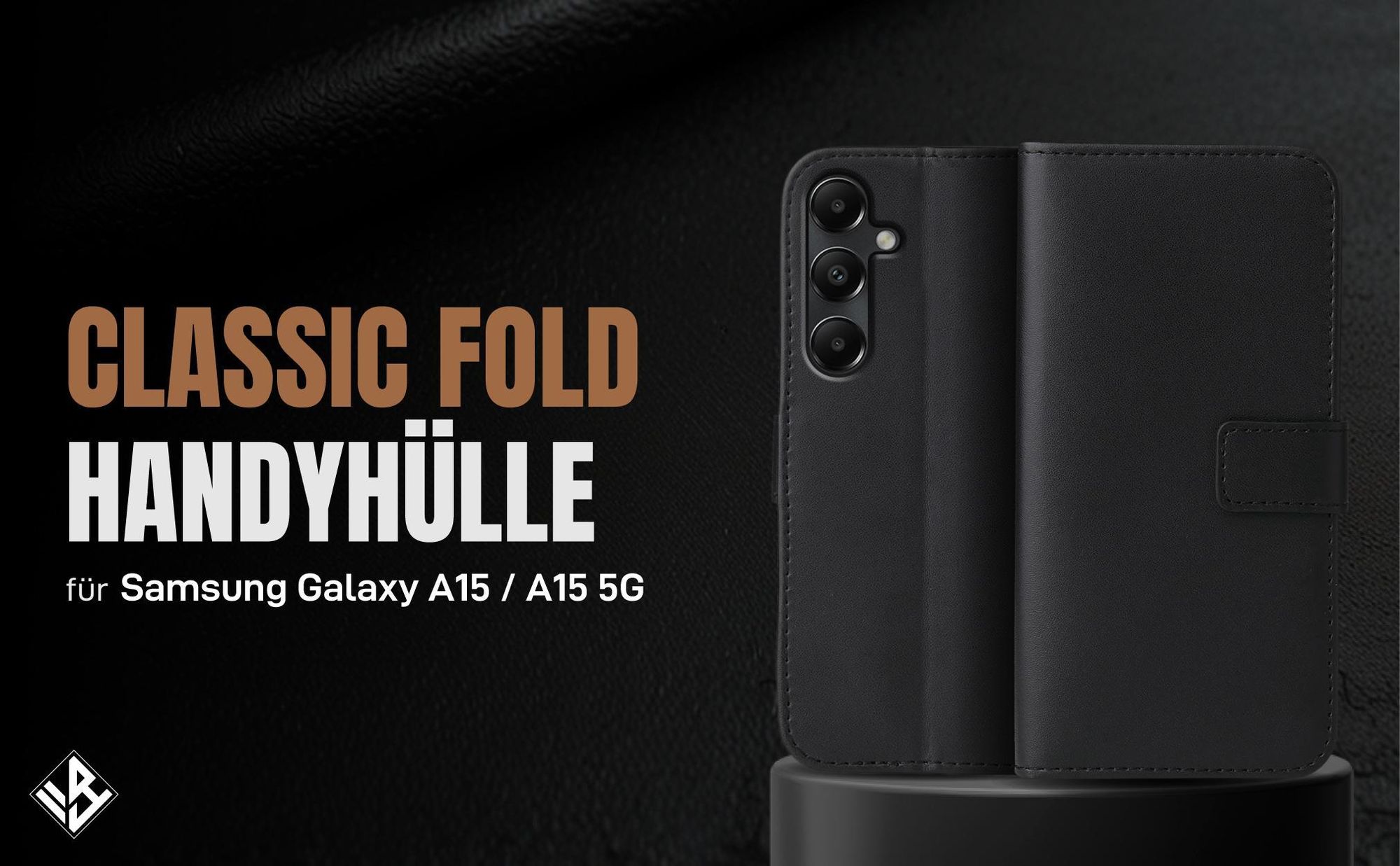 Schwarze Klapphülle für Samsung Galaxy A15 / A15 5G mit Wallet-Funktion
