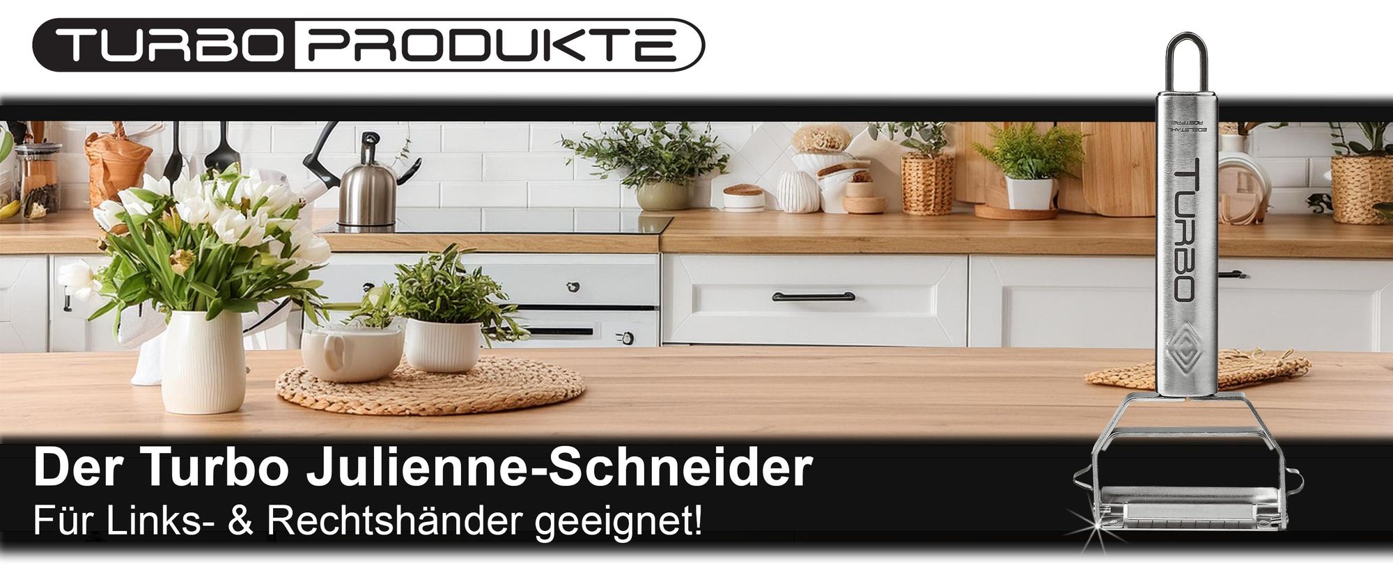 TURBO PRODUKTE Julienneschneider Edelstahl – Breite Klinge 7 cm, Zoodles & Wokgemüse