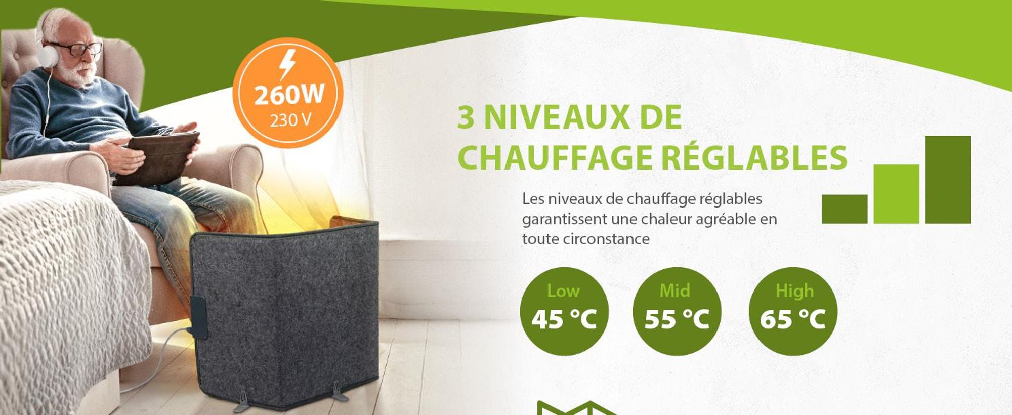 Mi-Heat Chauffage infrarouge pour bureau 51x100cm MI-FH-51100 gris