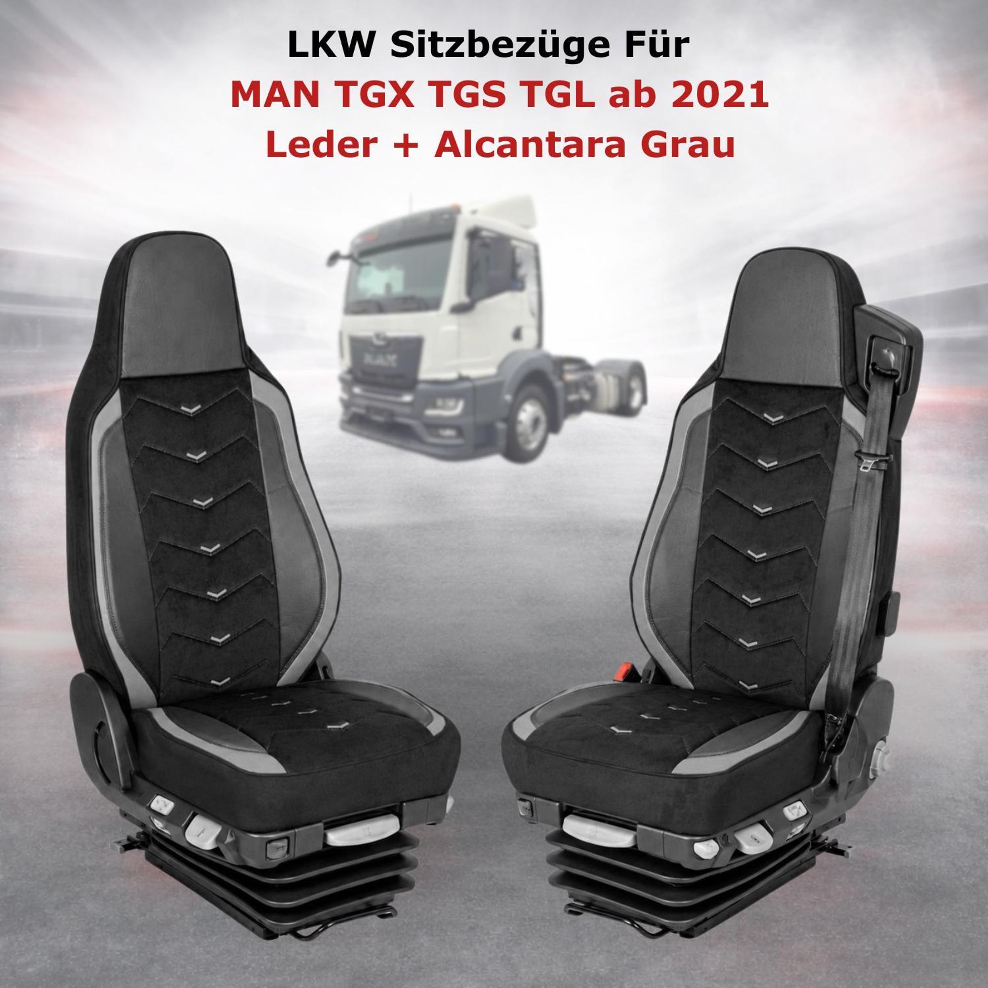 LKW Sitzbezüge 1+1 Leder + Alcantara Für MAN TGX TGS TGL ab 2021 - Grau