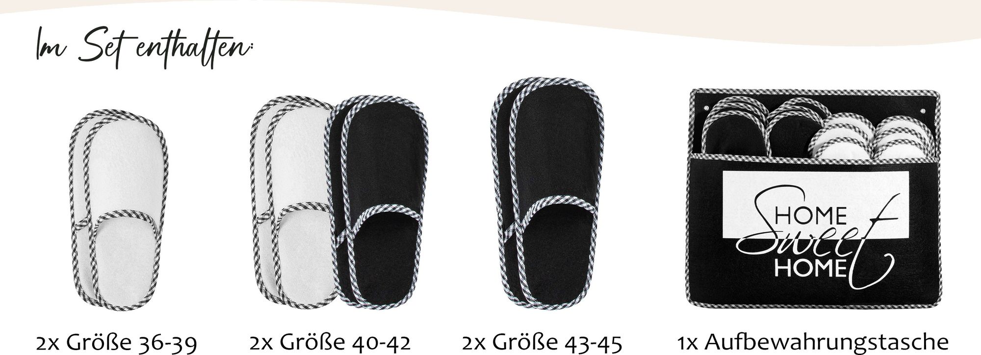 ONVAYA® ABS Gästepantoffel | Home Sweet Home | 6er Set | Antirutsch Sohle | Hausschuhe | Filzpantoffel | Gr. 36-45 | Gästehausschuhe
