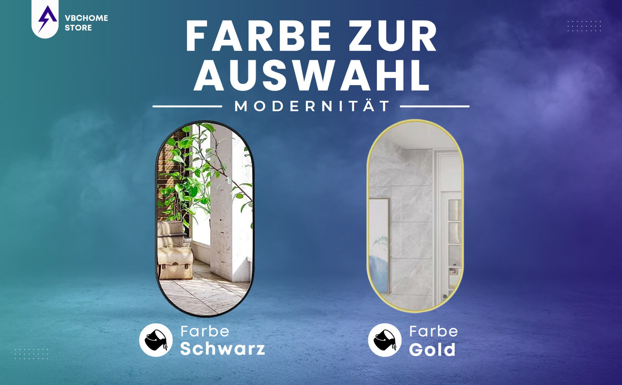 VBChome Oval Spiegel 80 x 40 cm Schwarz Aluminiumrahmen–Elegante Dekoration für Wohnzimmer, Bad, Flur, modernes und stilvoller Spiegel für Innenräume