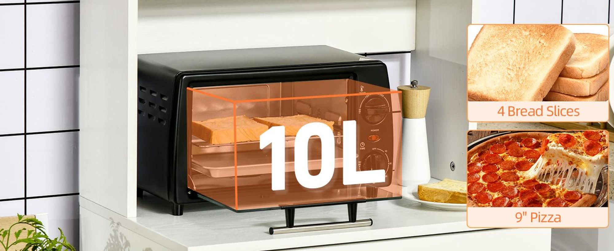 HOMCOM Mini piekarnik 10 litrów 750 W – mały piekarnik elektryczny, czarny