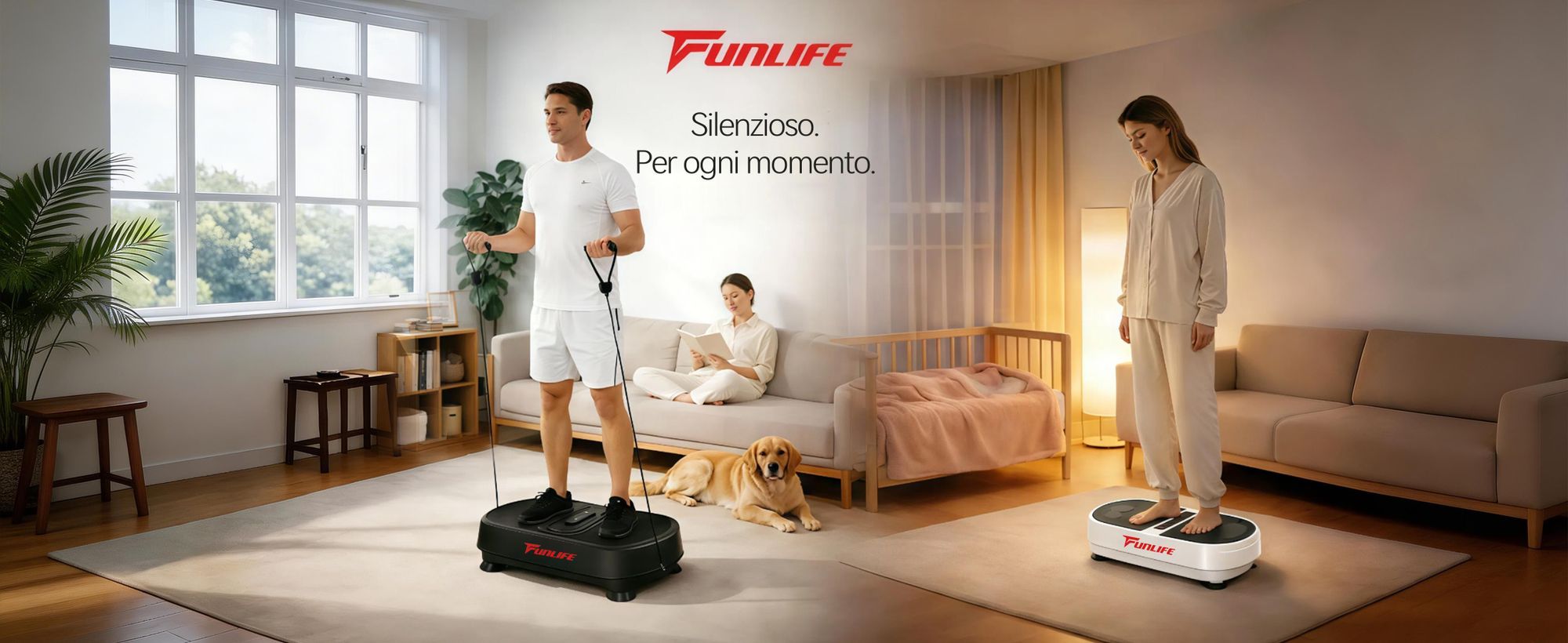 Funlife V6 Pedana vibrante 120 kg – 120 livelli e 5 programmi – Pedana fitness con corde di allenamento e Bluetooth – Compatta e silenziosa per l'allenamento a casa