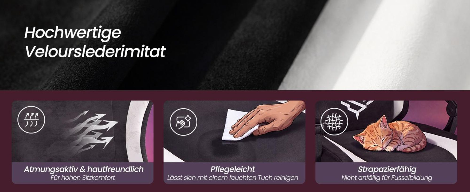 SONGMICS Gaming Stuhl, Ergonomischer Bürostuhl aus Polyester, mit Fußstütze und Lendenkissen, 135° Neigung, 70 x 70 x (120-130) cm, Schwarz und Weiß