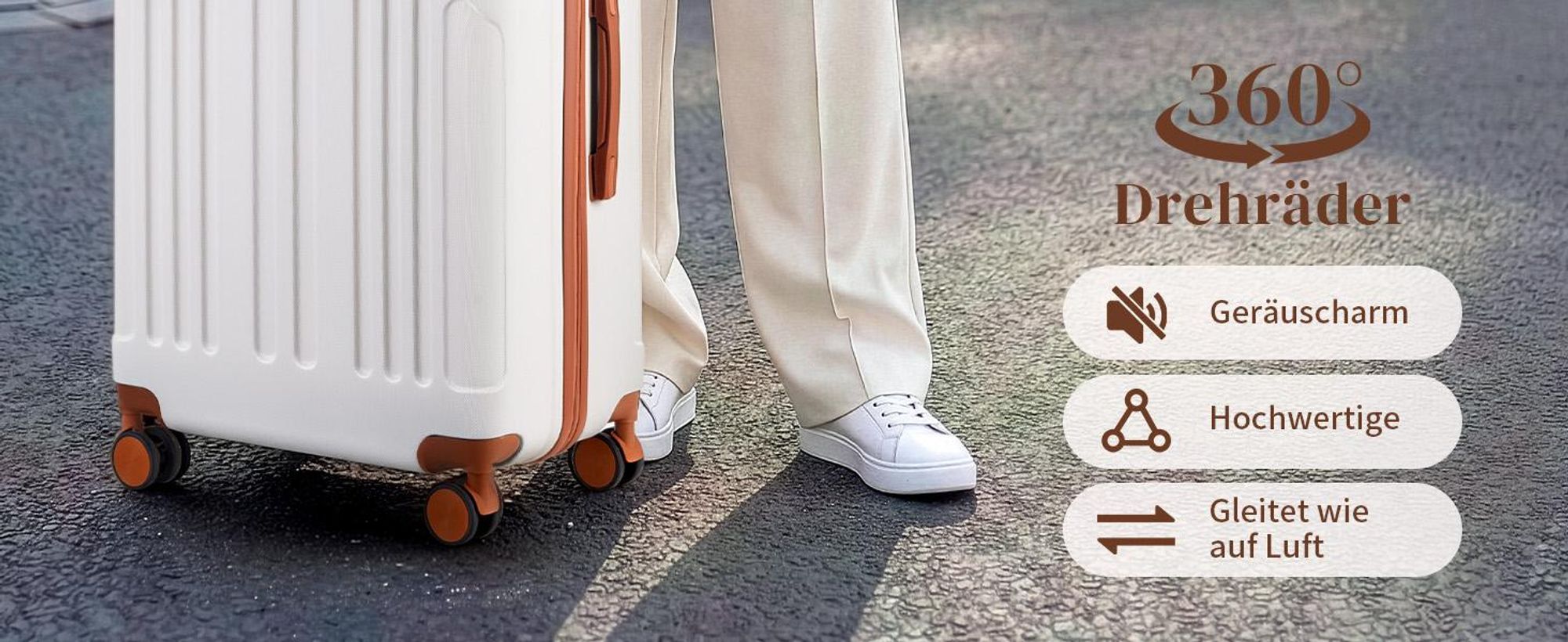 FCH Kofferset, 5tlg. Hartschalen Reisekoffer & Trolley Set S-M-L-XL + Handtasche, 360° Rollen, Beige