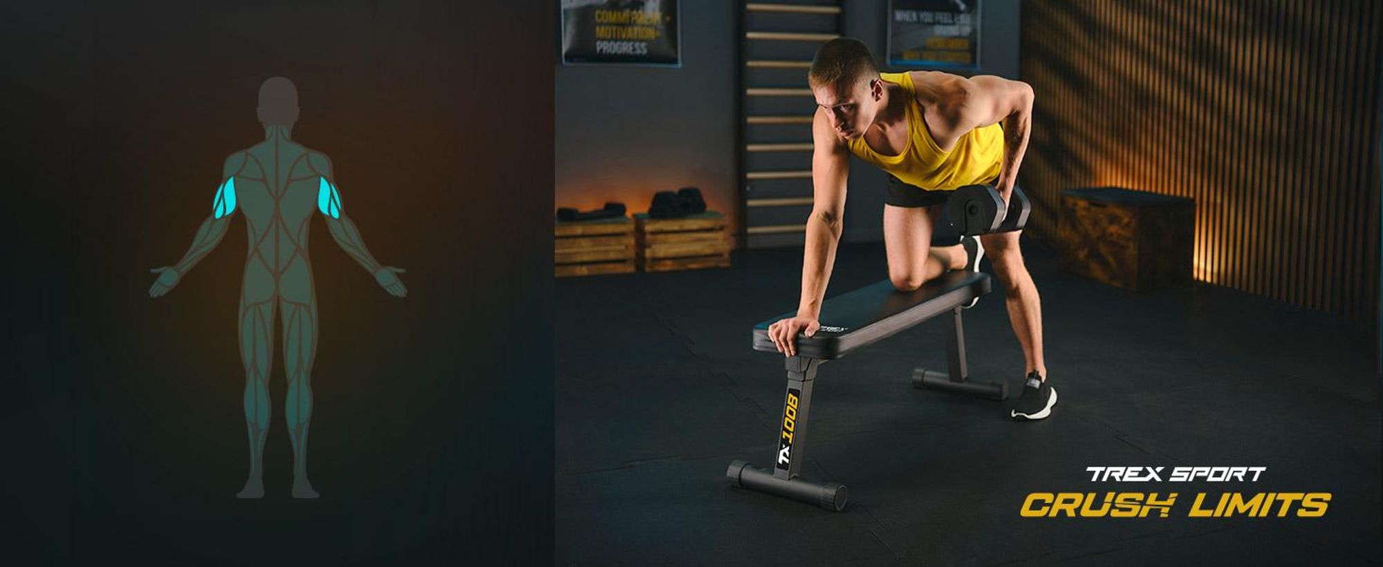 TREX SPORT Flachbank TX-100B | Hantelbank klappbar für Krafttraining | Home Gym Trainingsbank für Bankdrücken | Stahlrahmen, rutschfest, gepolstert