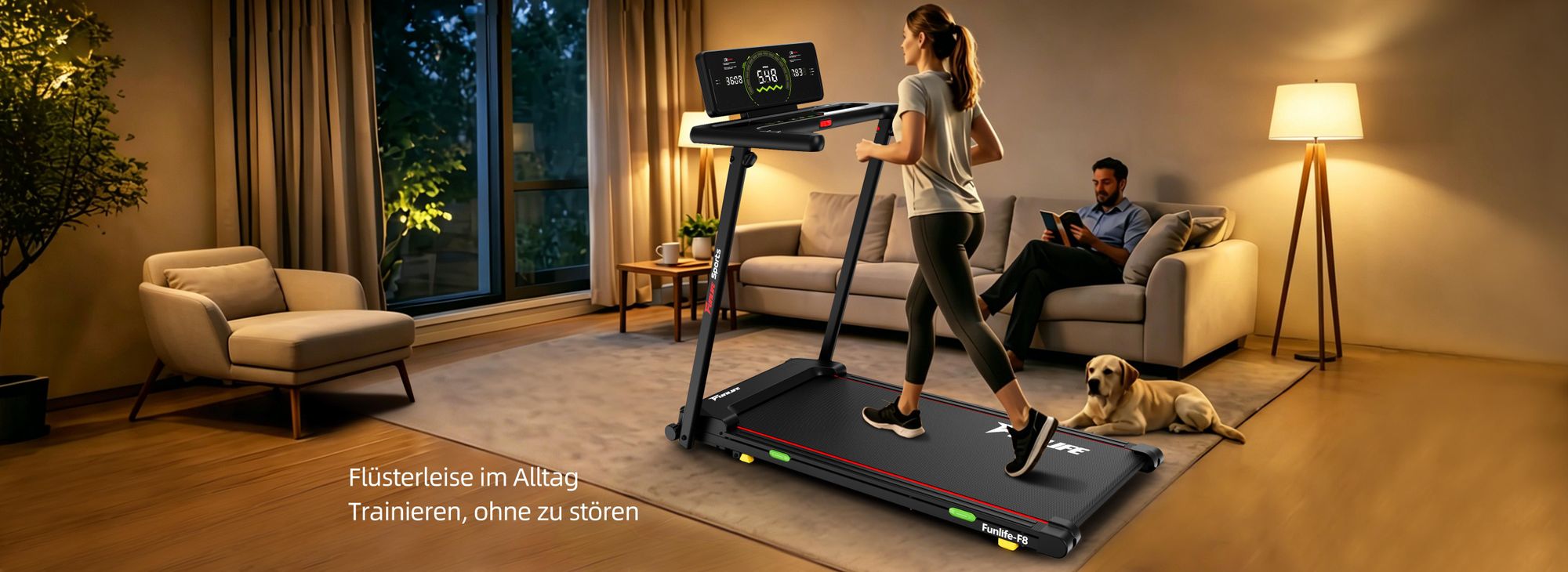 Leises FUNLIFE F8 Laufband für ruhiges Training zuhause ohne Familie zu stören