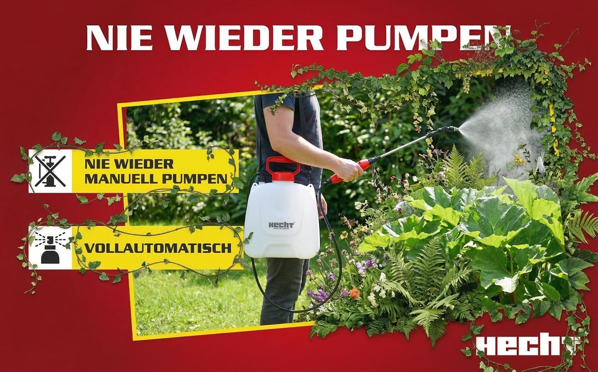 Drucksprüher Akku Gartenspritze HECHT 4050 | 5 Liter | 2,5 bar | Ausziehbare Teleskoplanze | Tragegurt & USB-Kabel 3,7V 2000mAh