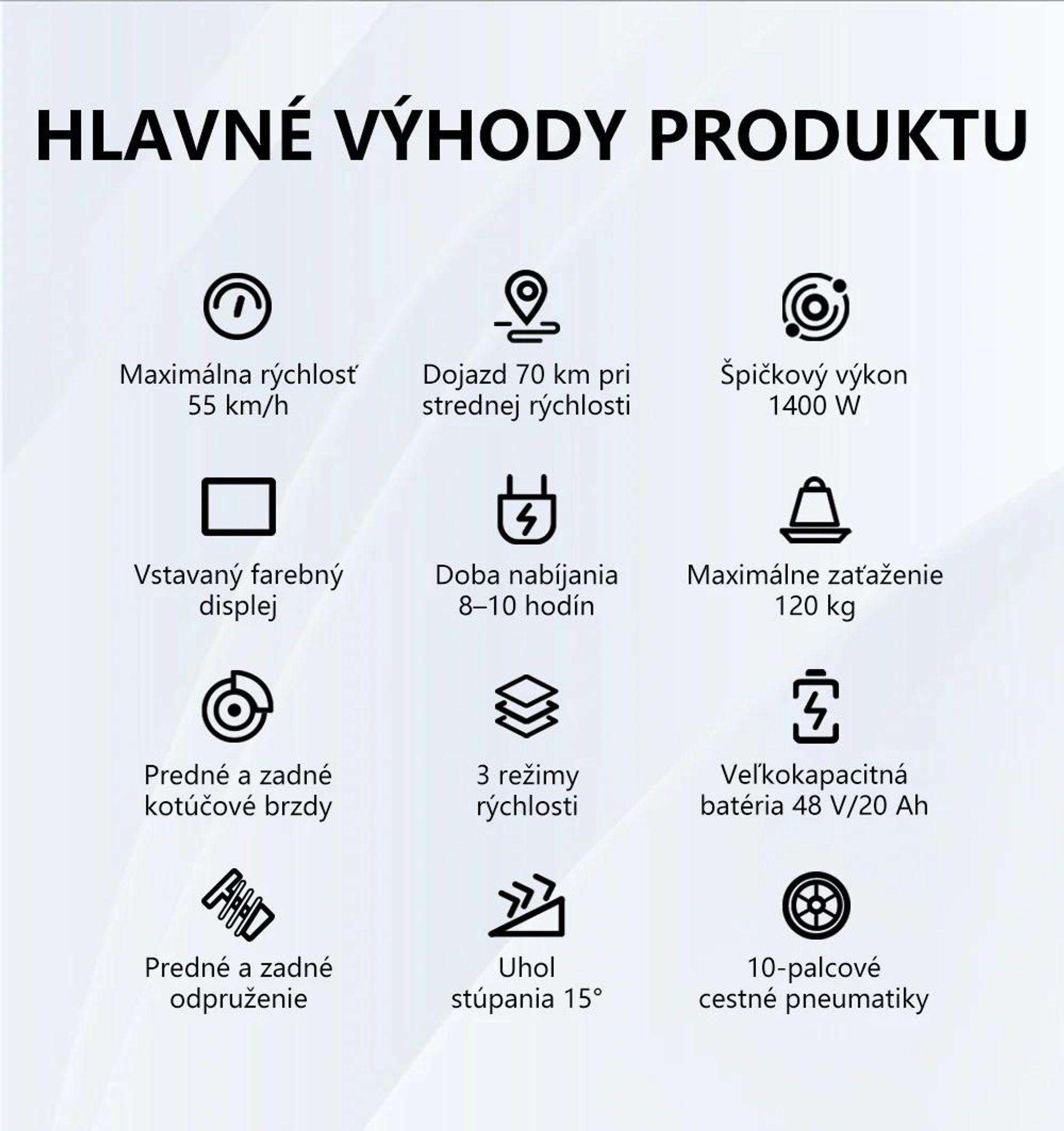Elektrická kolobežka OOTD S10 - Motor 1400W Batéria 48V20AH Pneumatiky 10'' Kotúčová brzda - čierna