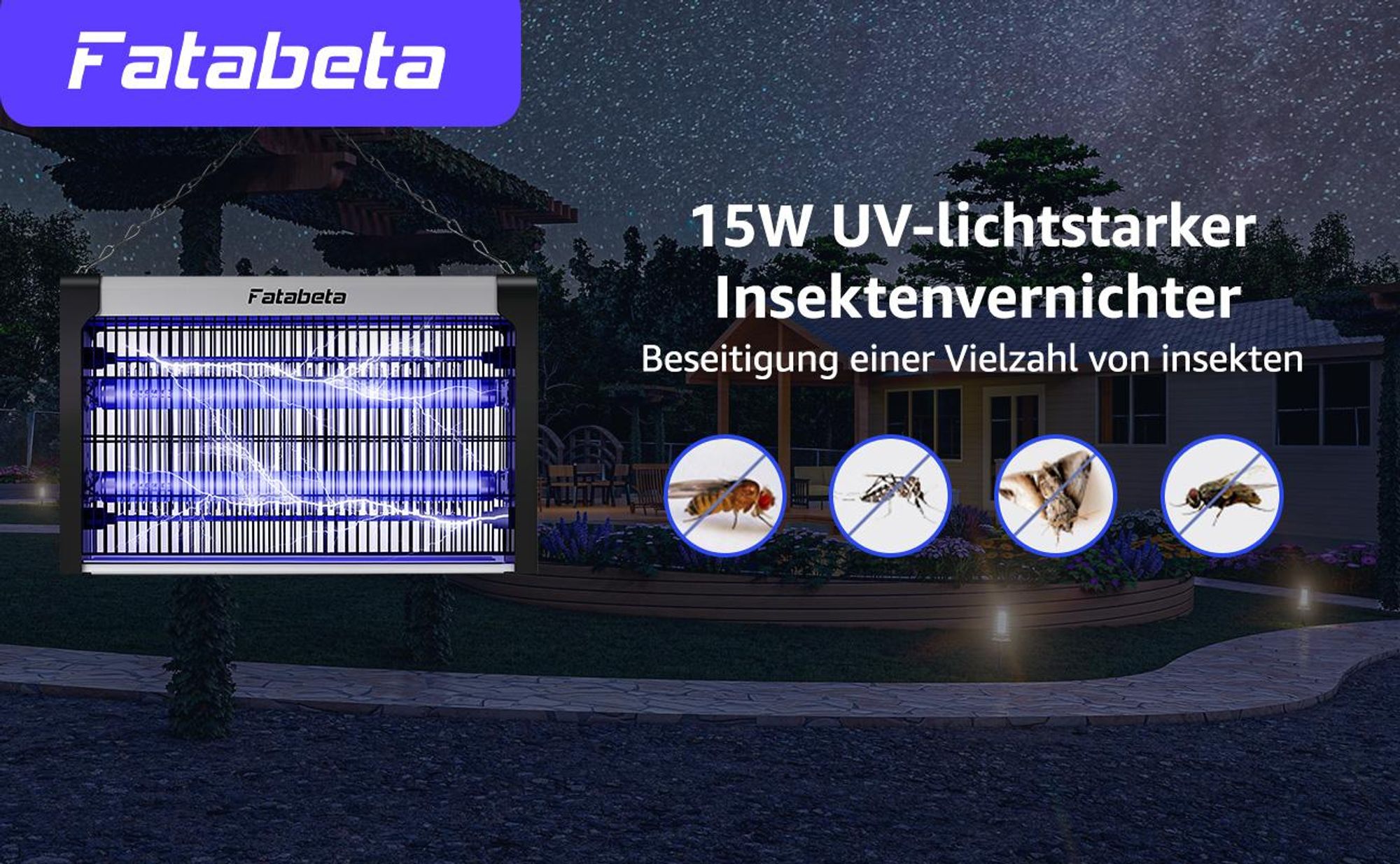FATABETA UV-Insektenvernichter • Innen/Außen mit Bionik & UV-Licht • Inkl. Aufhängung – Bis 150 m²