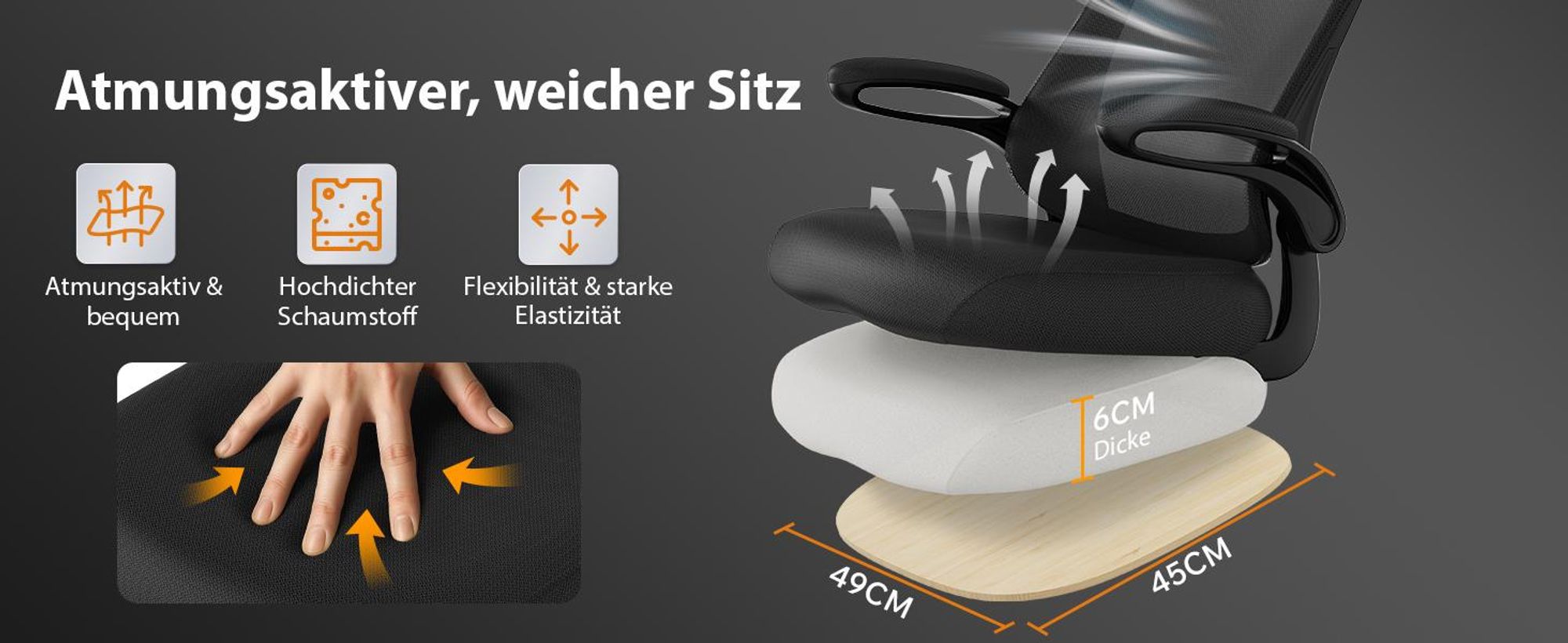 SENSE7 Revo Ergonomischer Bürostuhl Schreibtischstuhl Schwarz Klappbare Armlehnen Netzrücken Wippfunktion Homeoffice Chefsessel PC Stuhl 140 kg