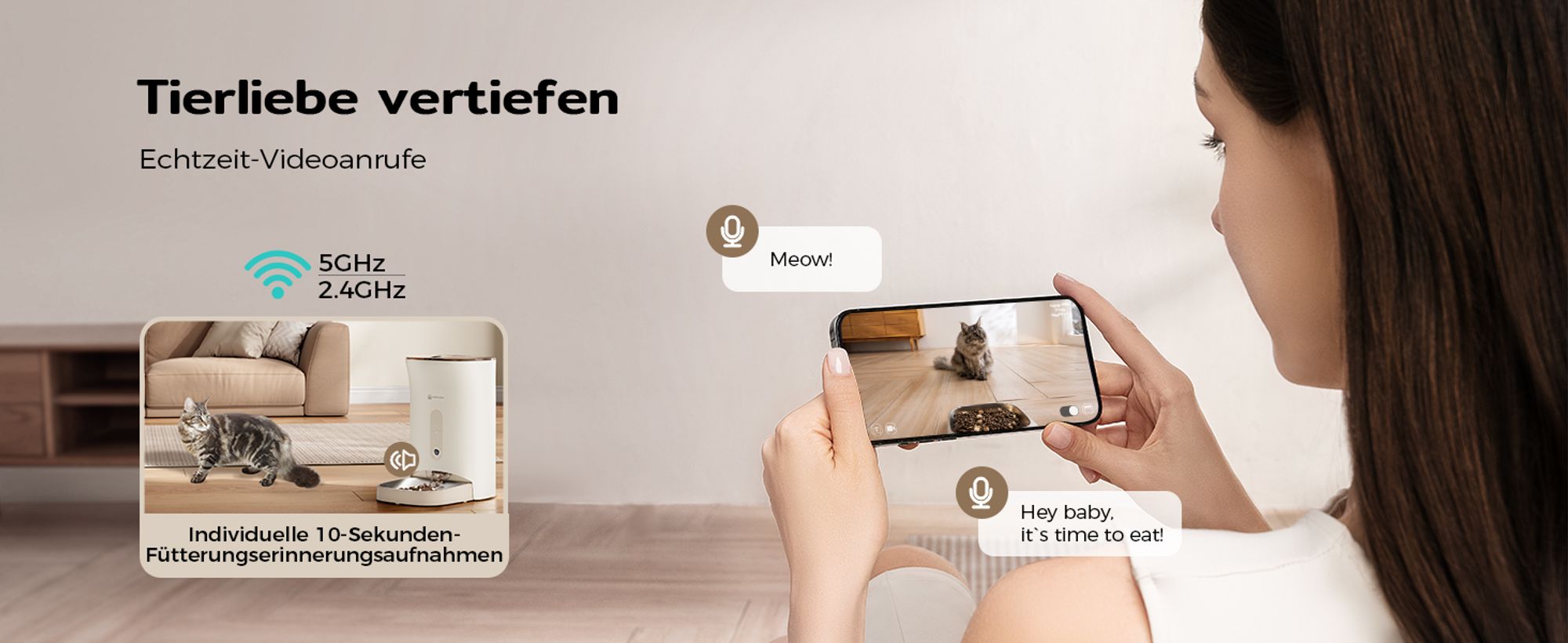 Amicura F1 Pro Futterautomat 3-Fach Frischeschutz, Anti-Blockade-System, 2.4G/5G Dual-WiFi, 4.5L Automatischer Futterspender