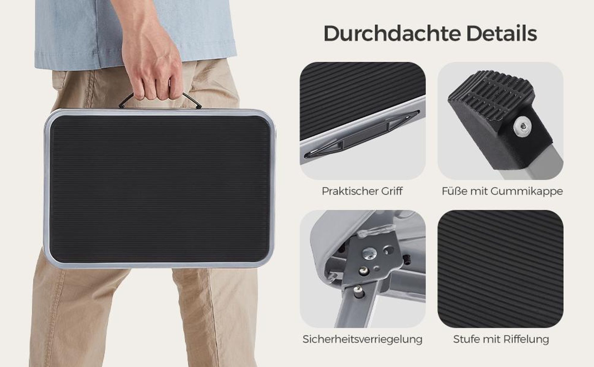 SONGMICS Tritthocker, Trittleiter, Klapptritt, einstufige Leiter aus Stahl