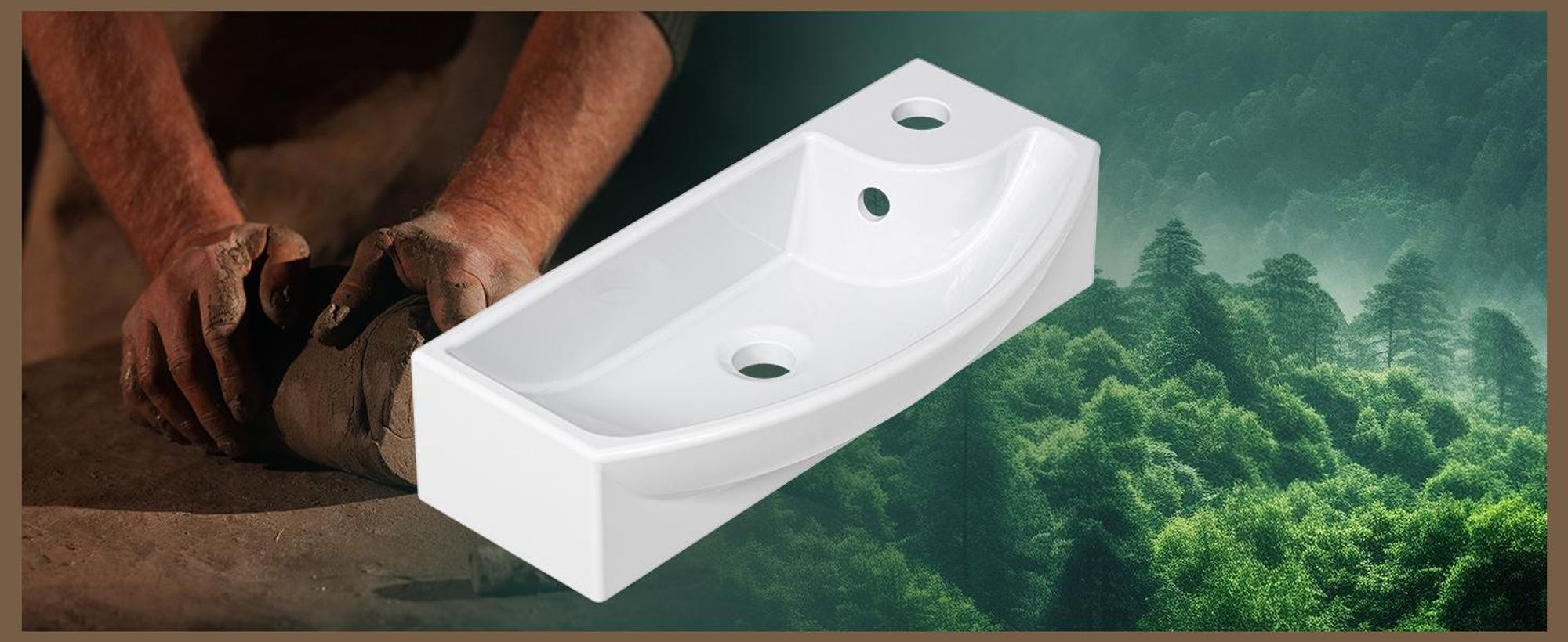 HOROW Hänge Handwaschbecken Weiß  Aufsatzwaschbecken mit Hahnloch und Überlauf, Kleines Waschbecken 40cm, ultradünner Rand
