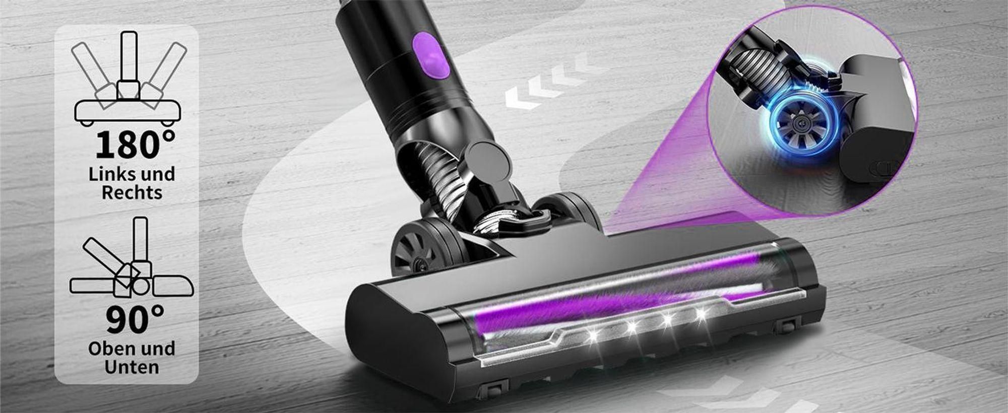 Kabelloser Staubsauger, 55kPa/550W/65Min,  Akku Staubsauger SuperLeise, Handstaubsauger mit LED Display, Stabstaubsauger für Hartböden Teppiche, HEPA