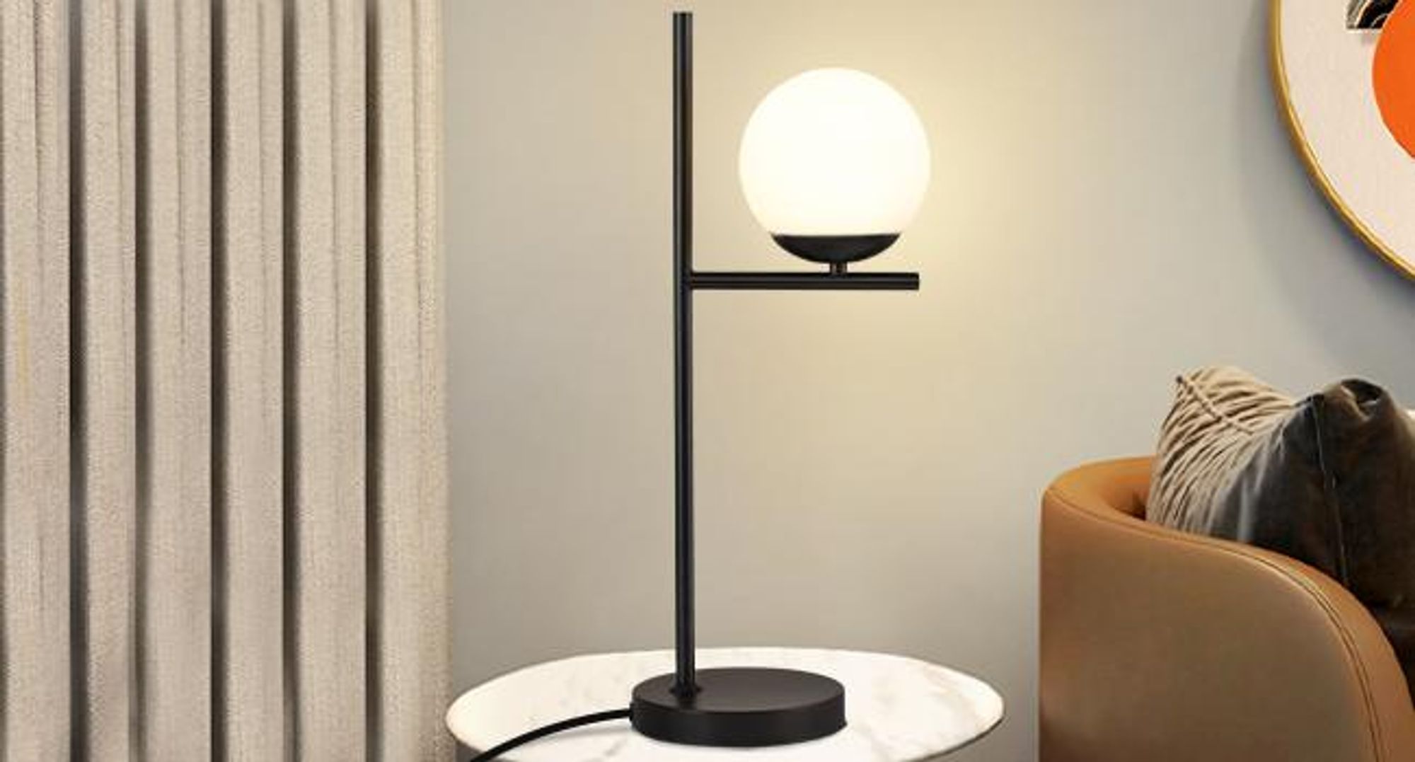ZMH Nachttischlampe Schwarz Modern Tischlampe 1 Flammig Metall Tischleuchte mit Schalter aus Weiß Glas E27 Fassung für Wohnzimmer Schlafzimmer Kinderzimmer