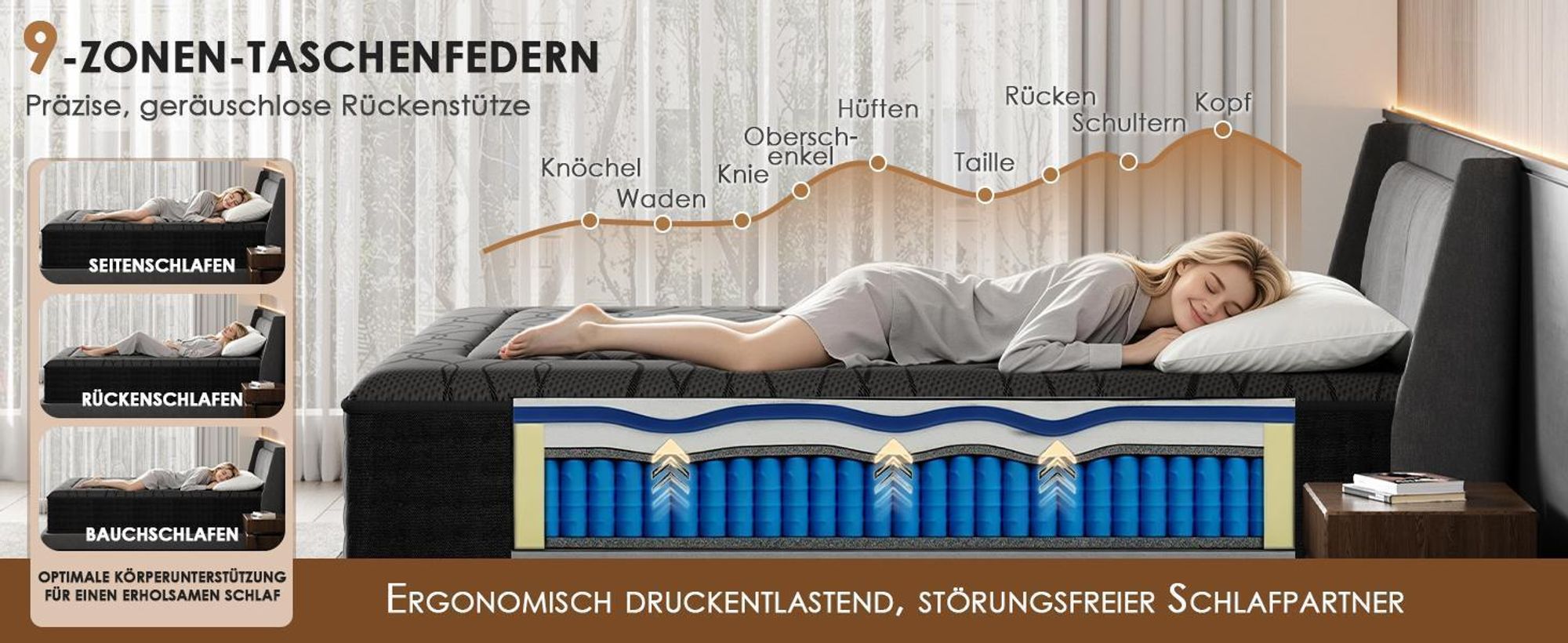 DEWINNER, Matratze Geräuschlose 120x200, Höhe 28 cm, Gedächtnisschaum, Hautfreundliches Graues Obermaterial, Fester Komfort, Atmungsaktiv, 7 Zonen