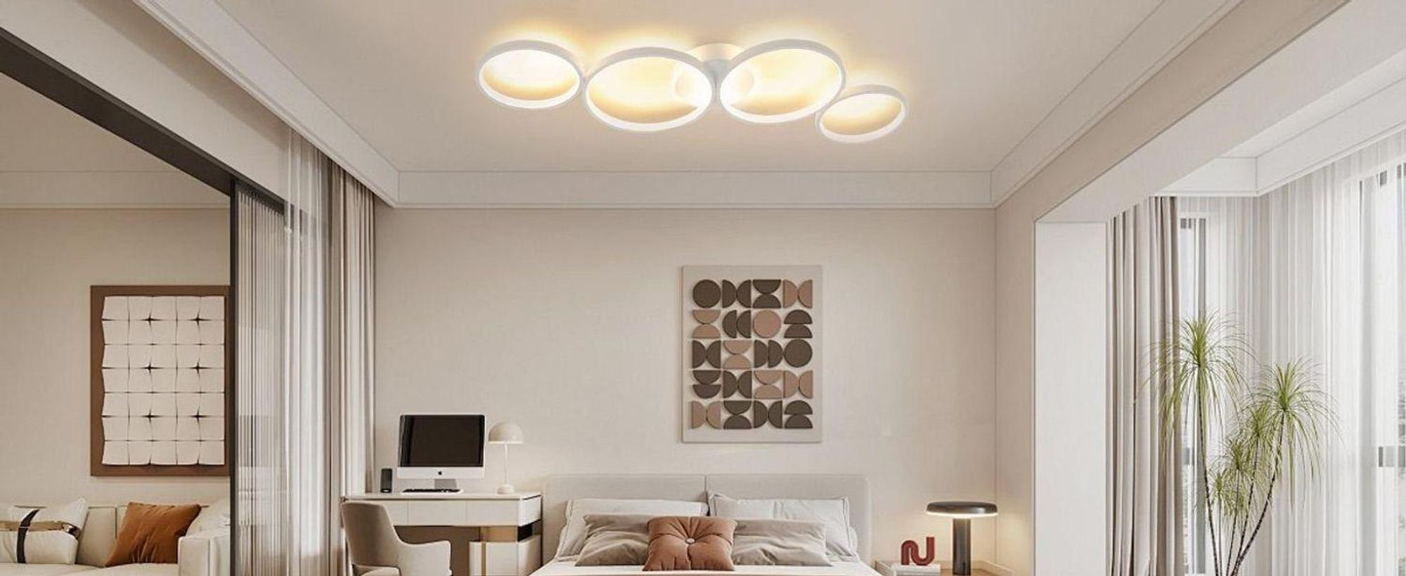 ZMH LED Plafonnier Noir 3000k Blanc Chaud Moderne 4 Flammes en Aspect Anneau Plafonnier Rond 37W Intérieur Métal pour Salon Chambre à coucher