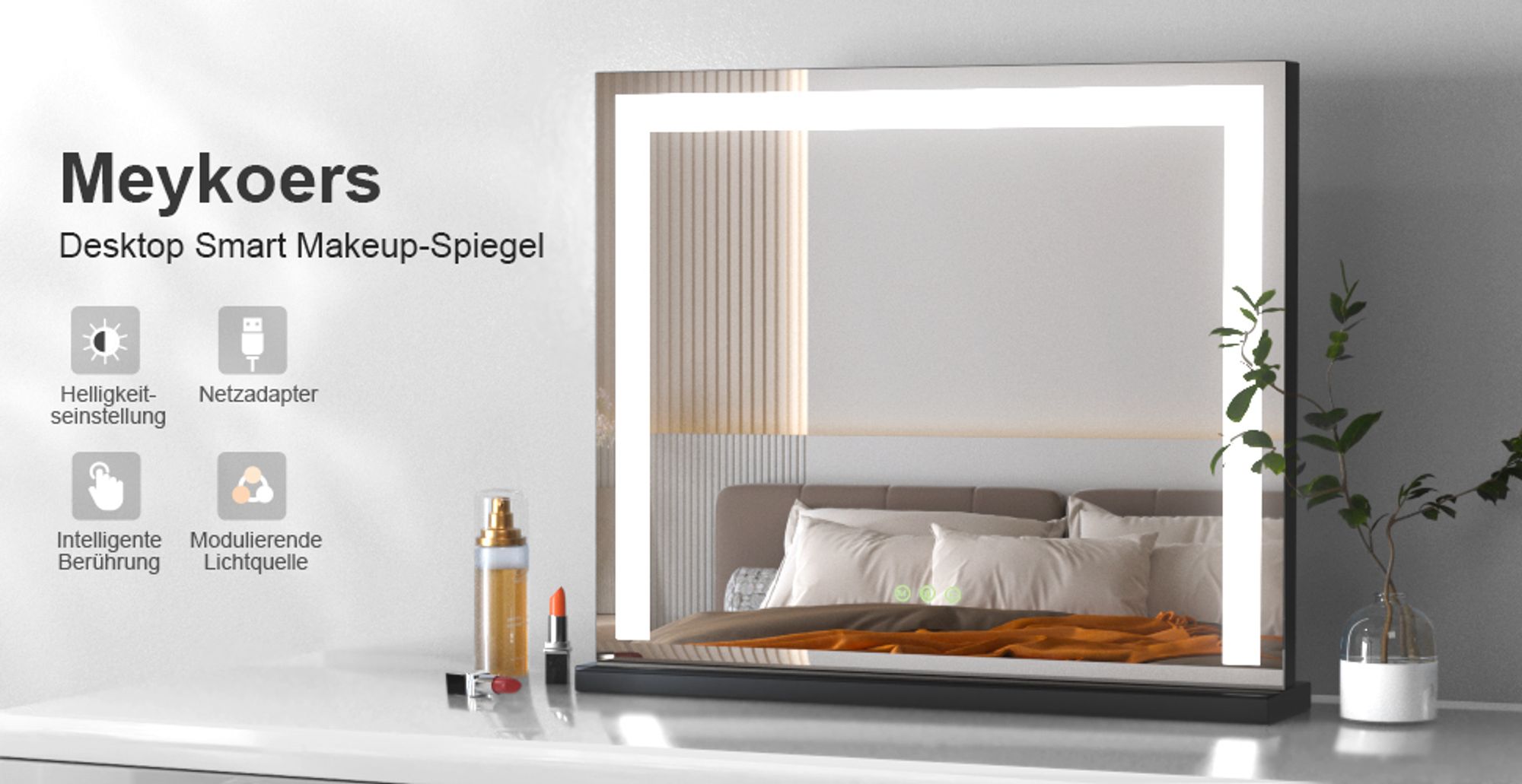 Heilmetz Hollywood Kosmetikspiegel mit Beleuchtung 50x42 cm , LED Schminkspiegel, 3 Lichtfarben, Tischspiegel für Make-up, ohne Montage, Schwarz