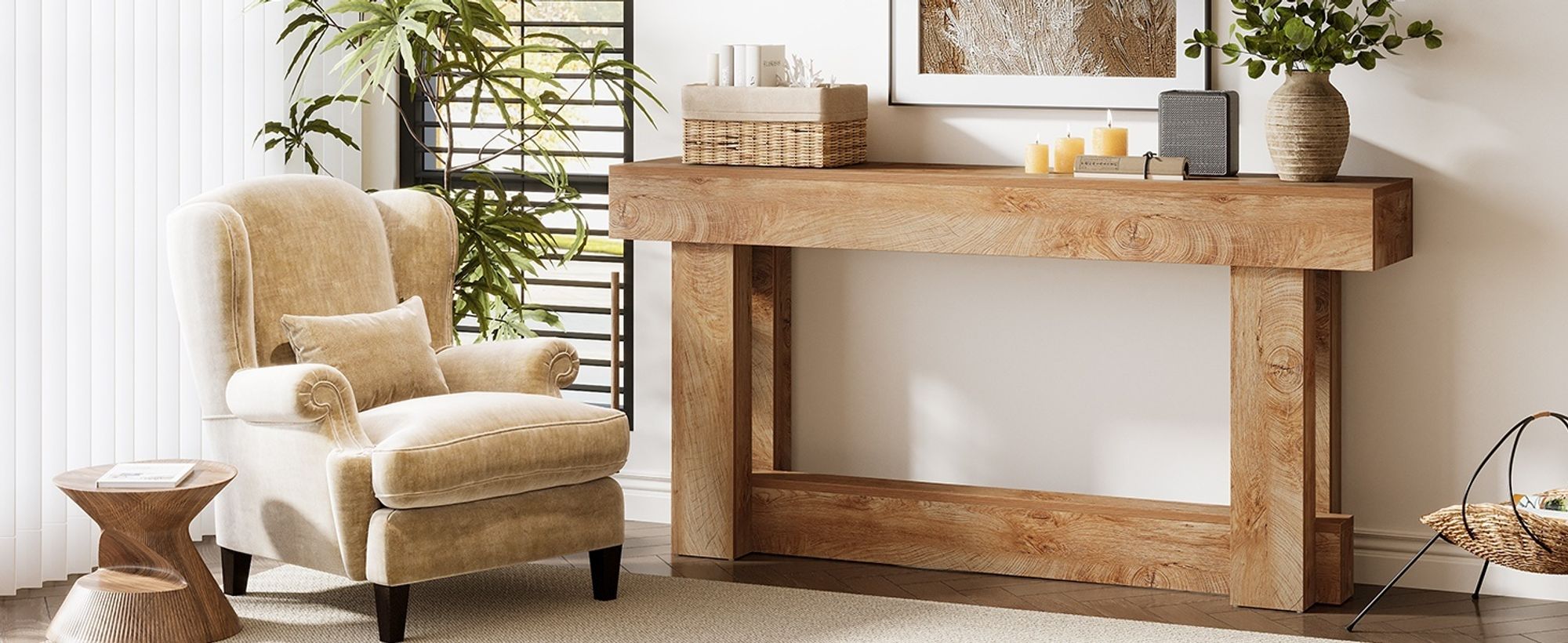 Tribesigns 160 cm Konsolentisch, aus Holz, 2-stöckiger schmaler Eingangstisch im Bauernhausstil für Wohnzimmer, Flur, Eingang