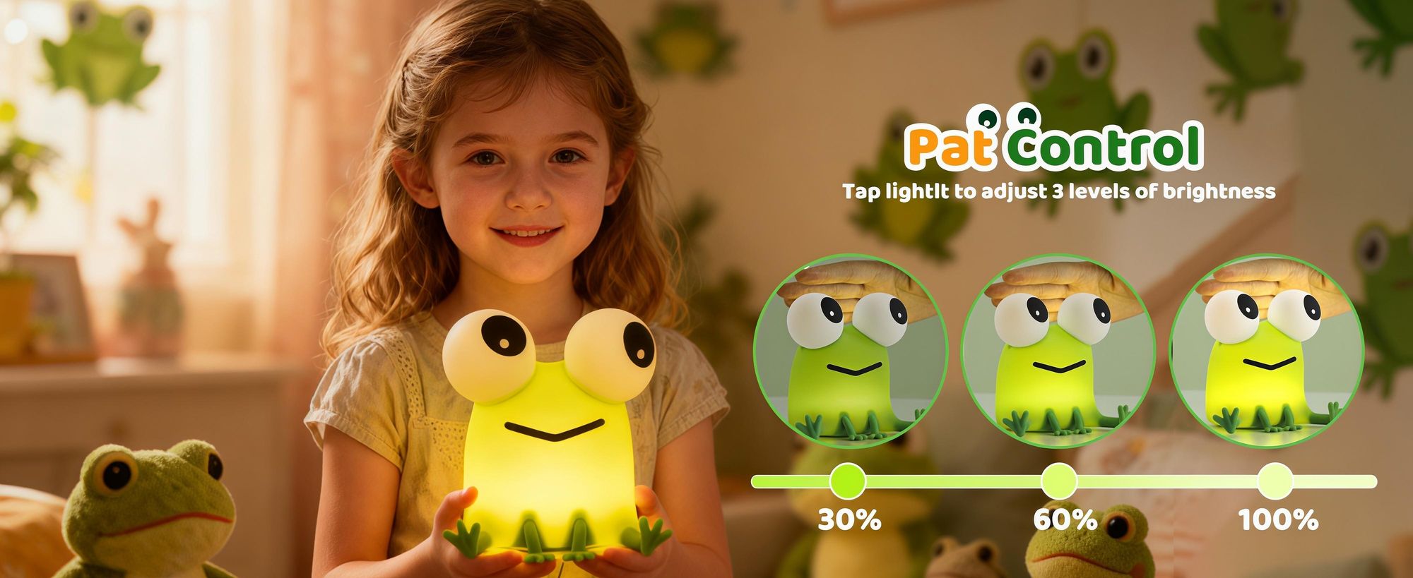 LED Frosch Silikon Nachtlicht Kinder,7 Farben, Kabellos Stufenlos Dimmbar,Touchsensor, Timer, USB Wiederaufladbar, Augenschutz, Babyzimmer, Stilllicht