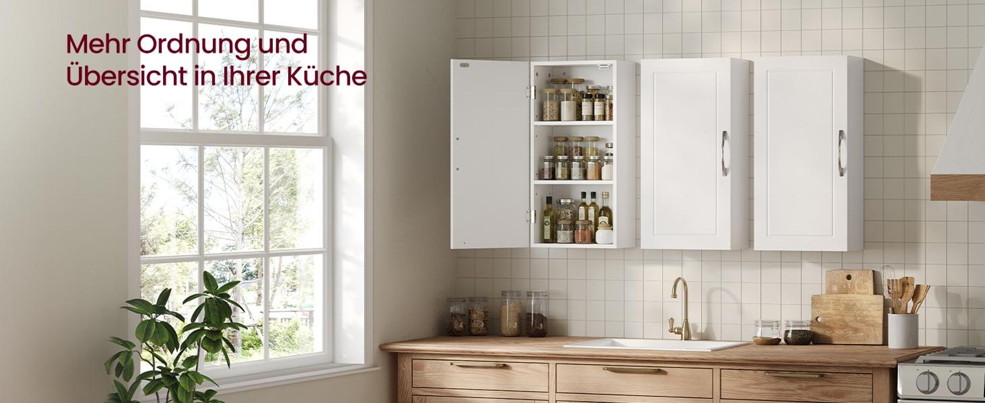 VASAGLE Hängeschrank mit verstellbaren Einlegeböden, Badezimmerschrank für Wandmontage, platzsparend, weiß