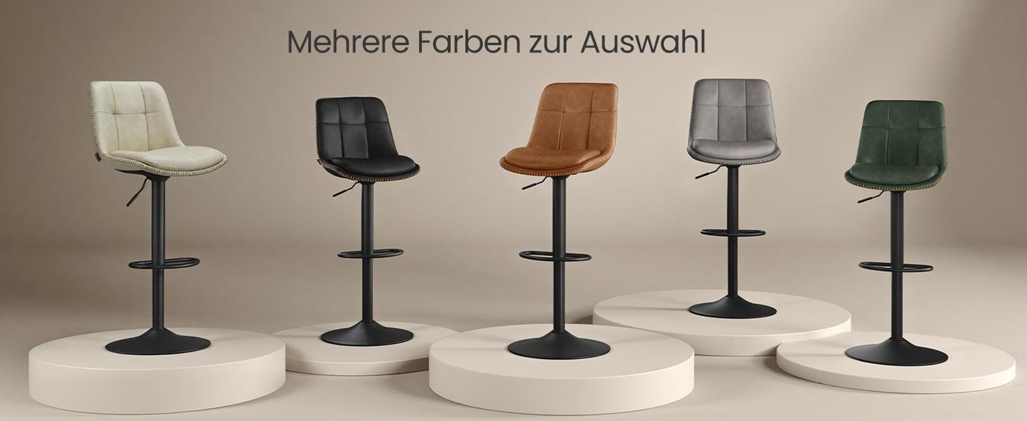 VASAGLE 2 Barstühle, Barhocker mit Rückenlehne und Fußstütze, höhenverstellbar, drehbar, PolyurethanBezug, cremeweiß