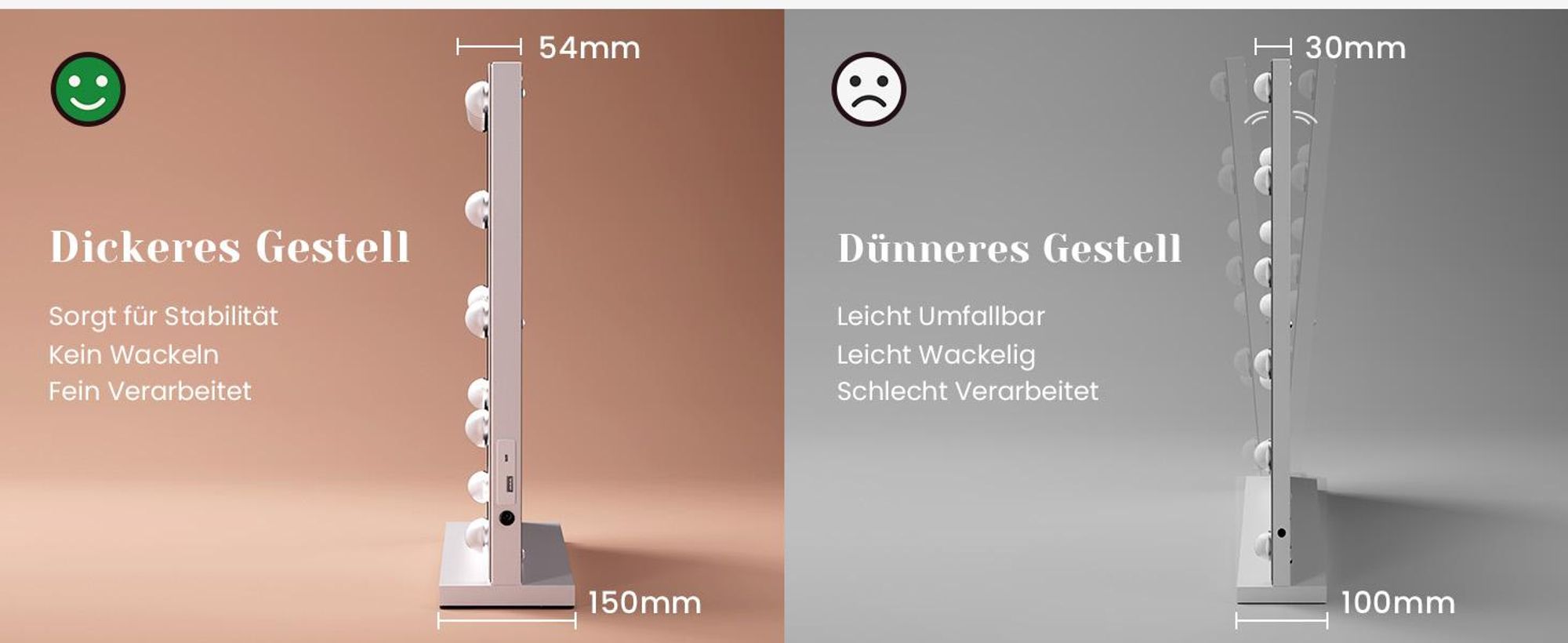 LED Schminkspiegel 80x60cm Rechteckig, 3 Lichtfarben Hollywood Spiegel mit Touch und 18 Glühbirnen,Dimmbar Make up Spiegel,energiesparend Tischspiegel