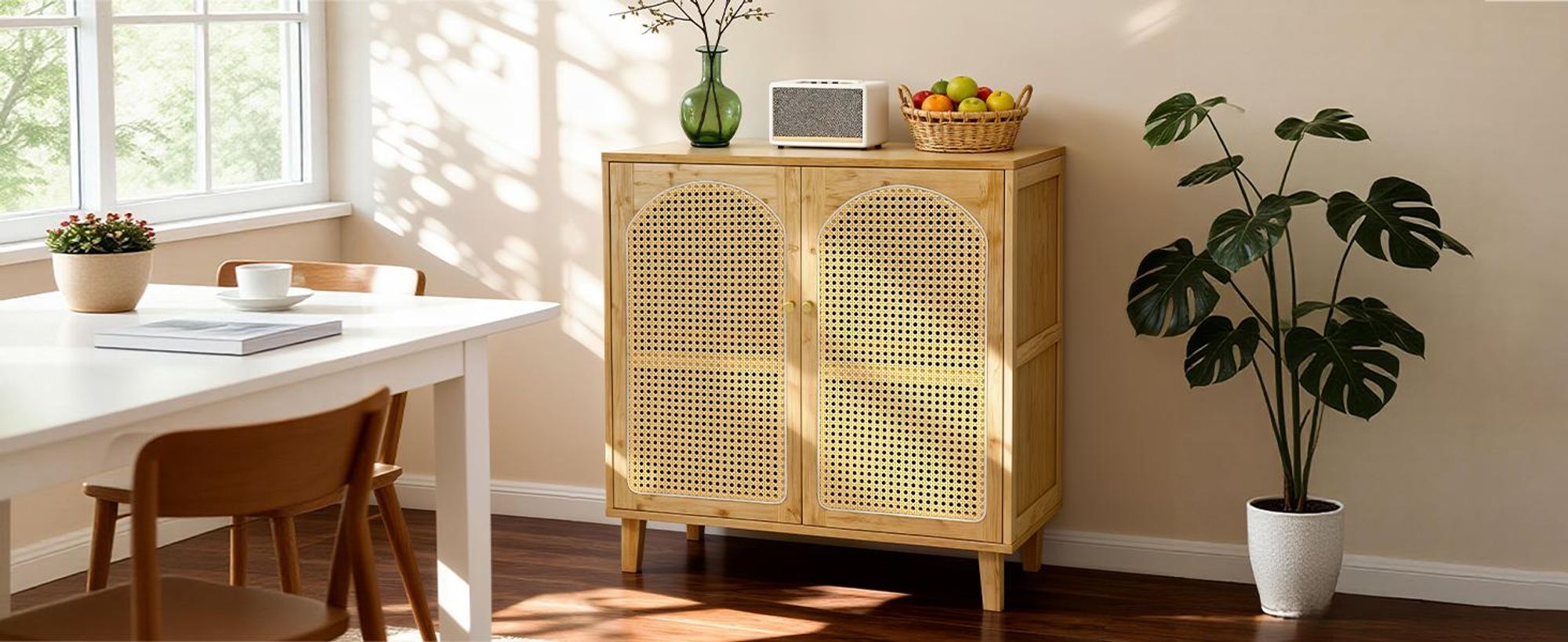 WISFOR Sideboard Küchenschrank, mit verstellbaren Ablagen und 2 Türen, Wohnzimmerschränke Bambus, 75 x 39 x 82 cm