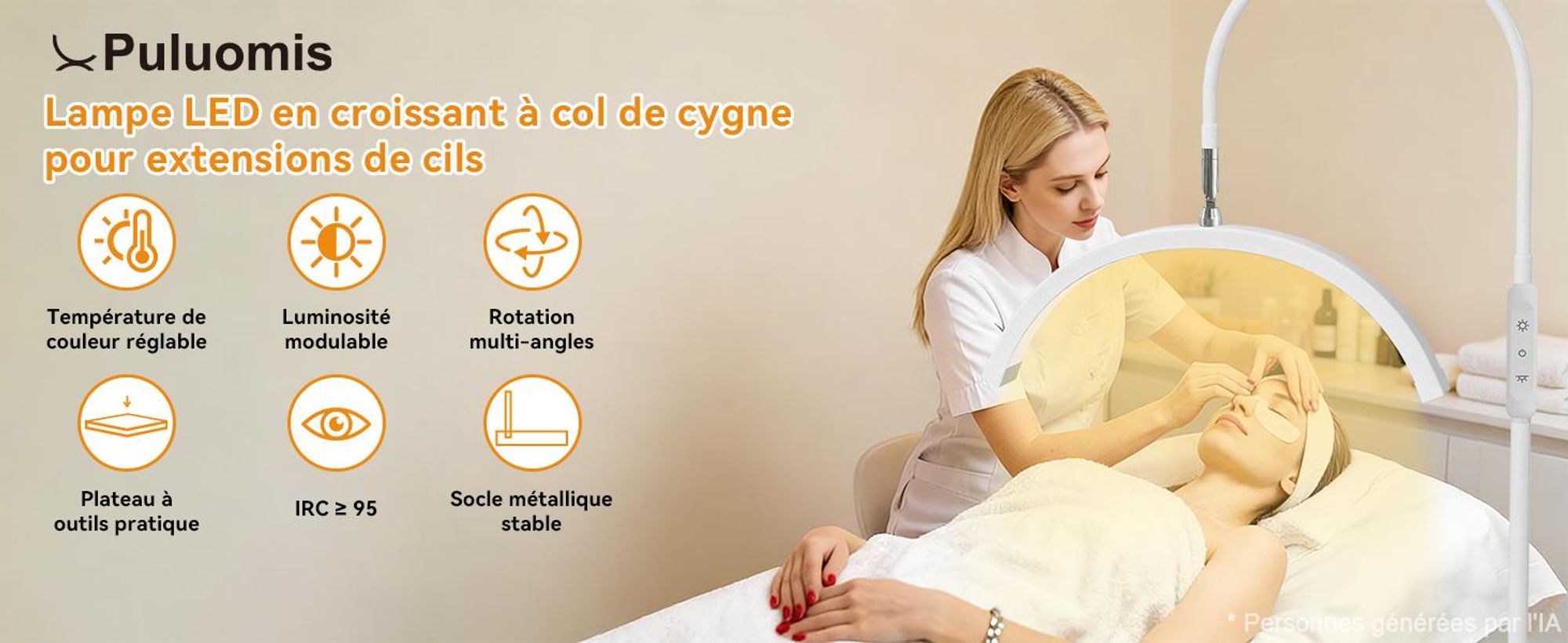 Lampadaire LED Puluomis Beauty, lampe réglable en hauteur avec télécommande, 3 températures de couleur et variateur continu, col de cygne à 320° pour extension des cils