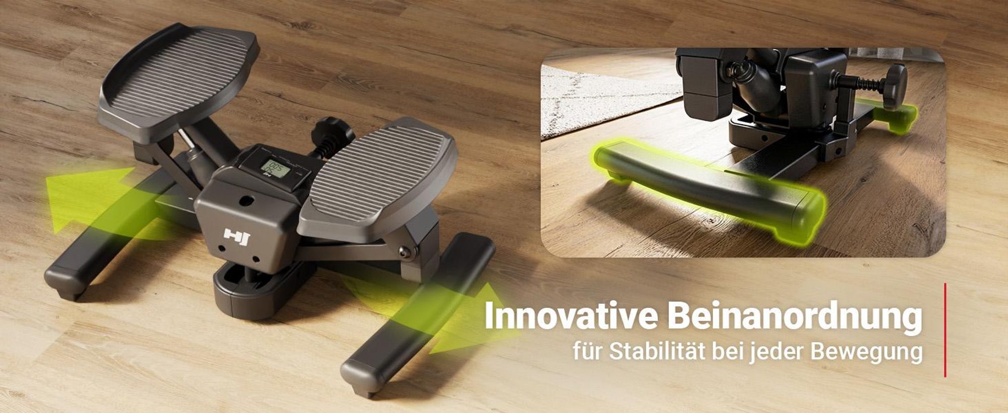 HOP SPORT® HS-060S Mini Stepper für Zuhause, Swing & Twist Stepper, Hometrainer für Bein-, Arm- & Po-Training, Fitnessgerät, Drehstepper LCD-Display