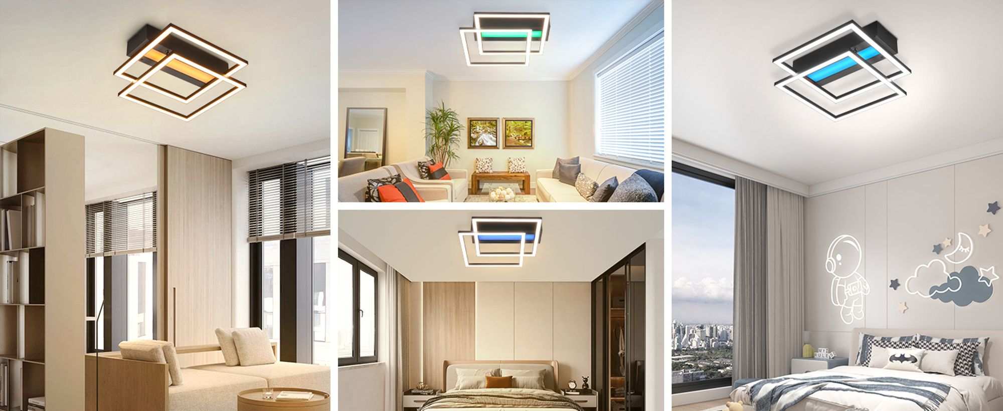 ZMH LED Deckenleuchte RGB Farbwechsel Deckenlampe Schlafzimmer 36W Dimmbar mit Fernbedienung Schwarz Modern Deckenleuchten Eckig