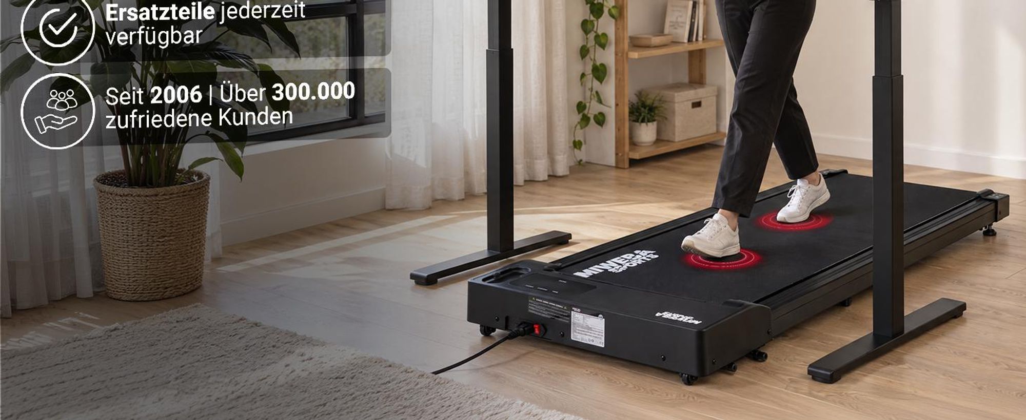 Miweba Sports Walking Pad WP80 | Laufband für Zuhause - Schreibtischlaufband 1-6 km/h - mit Fernbedienung - LED Display - 9 % Steigung - bis 100 kg