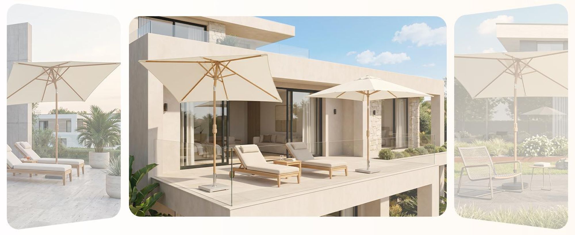 Sekey Rechteckiger Sonnenschirm 200x150 cm Holzoptik, Knickbar, UV-Schutz 50+, Gartenschirm für Balkon und Terrasse, Creme