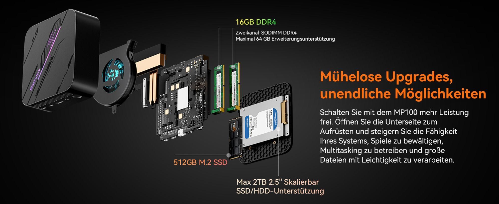 Blackview MP100 Pro Mini PC+K1 Tastatur, Intel i3-1215U bis zu 4,4 GHz, 16GB DDR5 512GB PCIe 4.0 SSD, 4K@144Hz/WiFi 6/DP/HDMI/Windows 11 Pro