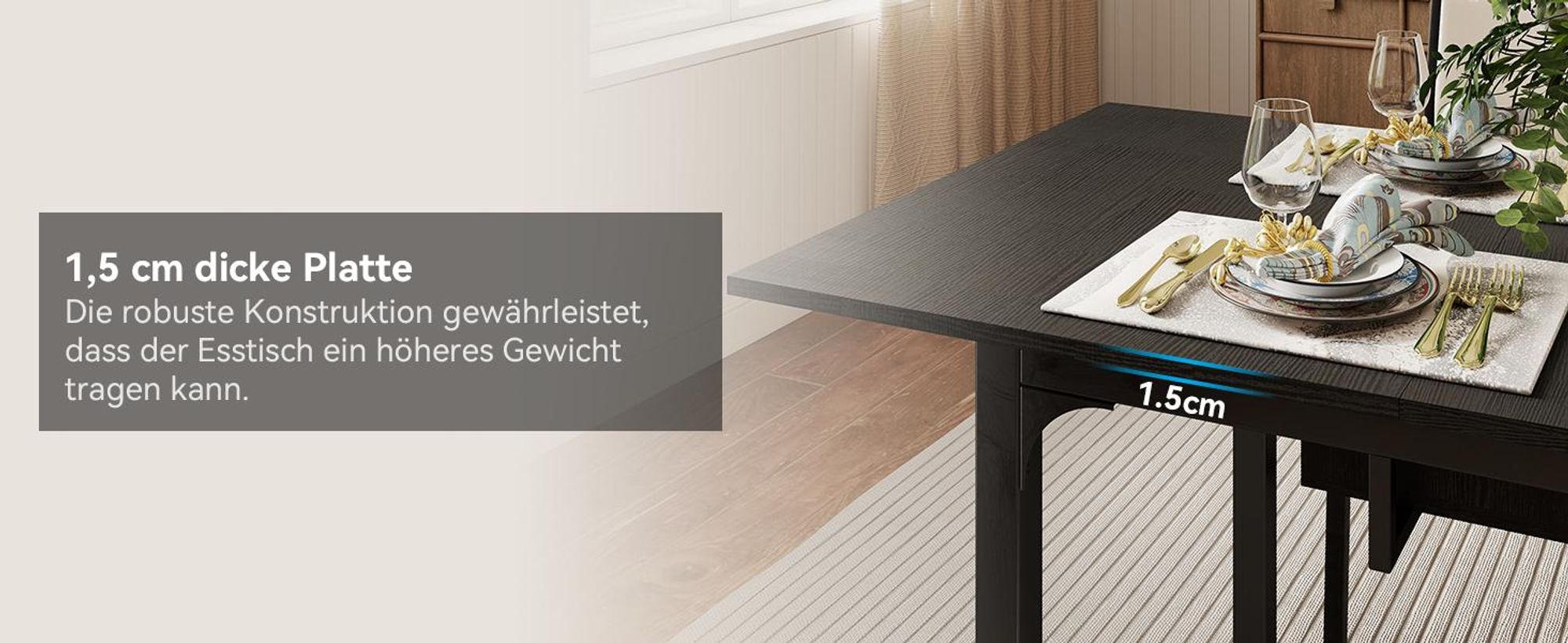 Puluomis Ausziehbarer Esstisch 110-149 cm verstellbar, mit Stauraum MDF Platte, inklusive verstellbaren Füßen für 4-8 Personen schwarz