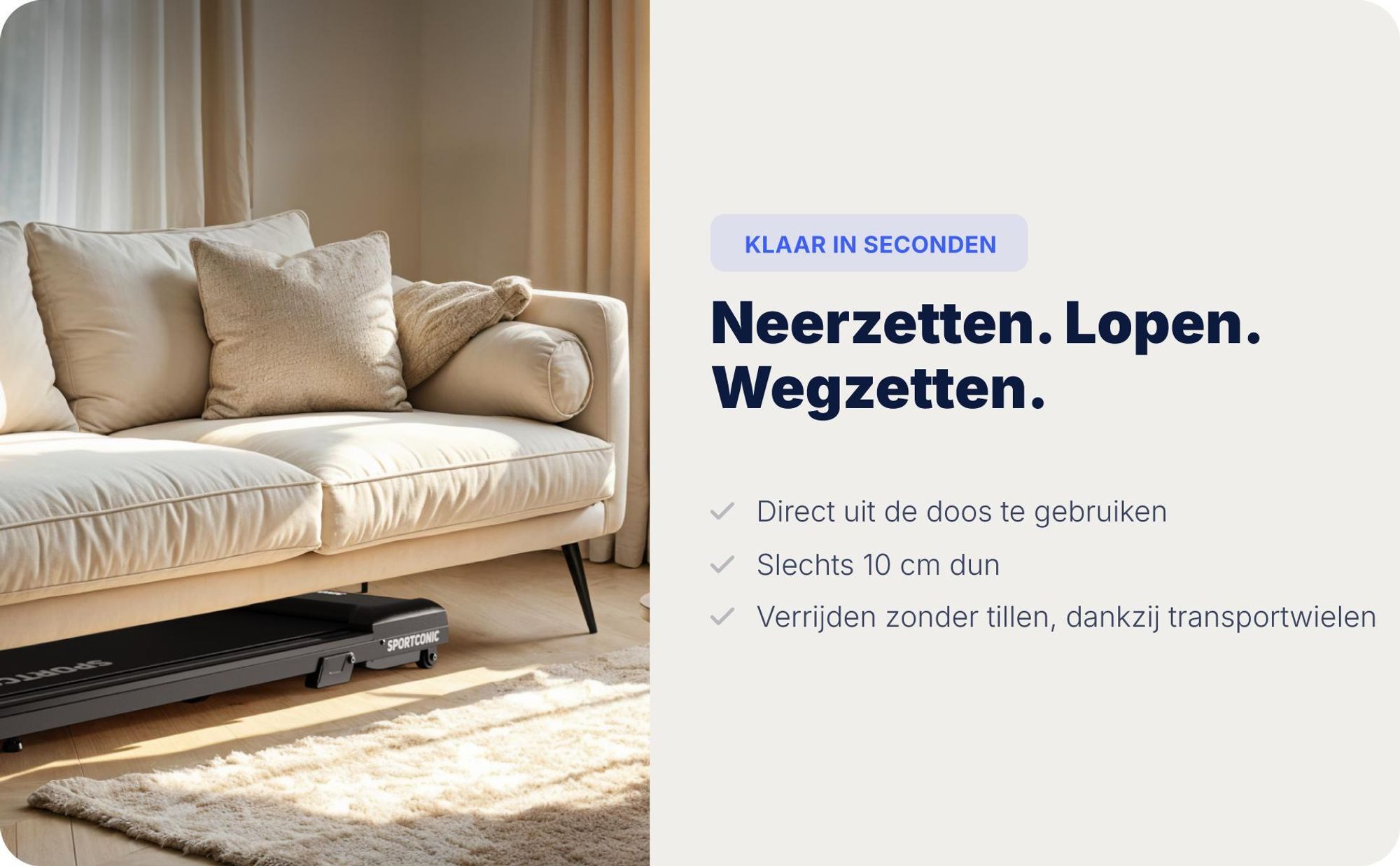 Sportconic Walking Pad loopband voor thuis en kantoor – stil, met een hellingshoek van 6%, energiezuinig, met LED-display