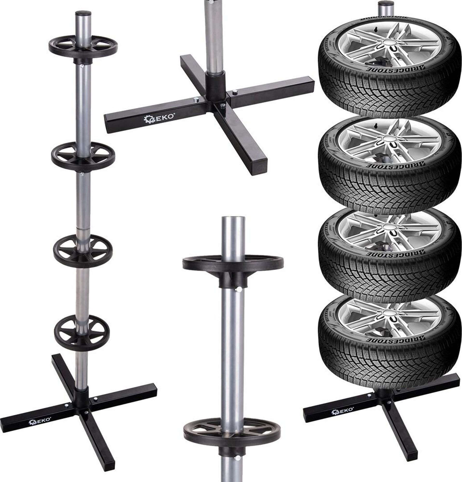 GEKO | Reifenständer, für 4 Reifen, bis Reifenbreite 235 mm, Felgenbaum, Reifenbaum, Felgenständer, Reifenhalter, Felgenhalter