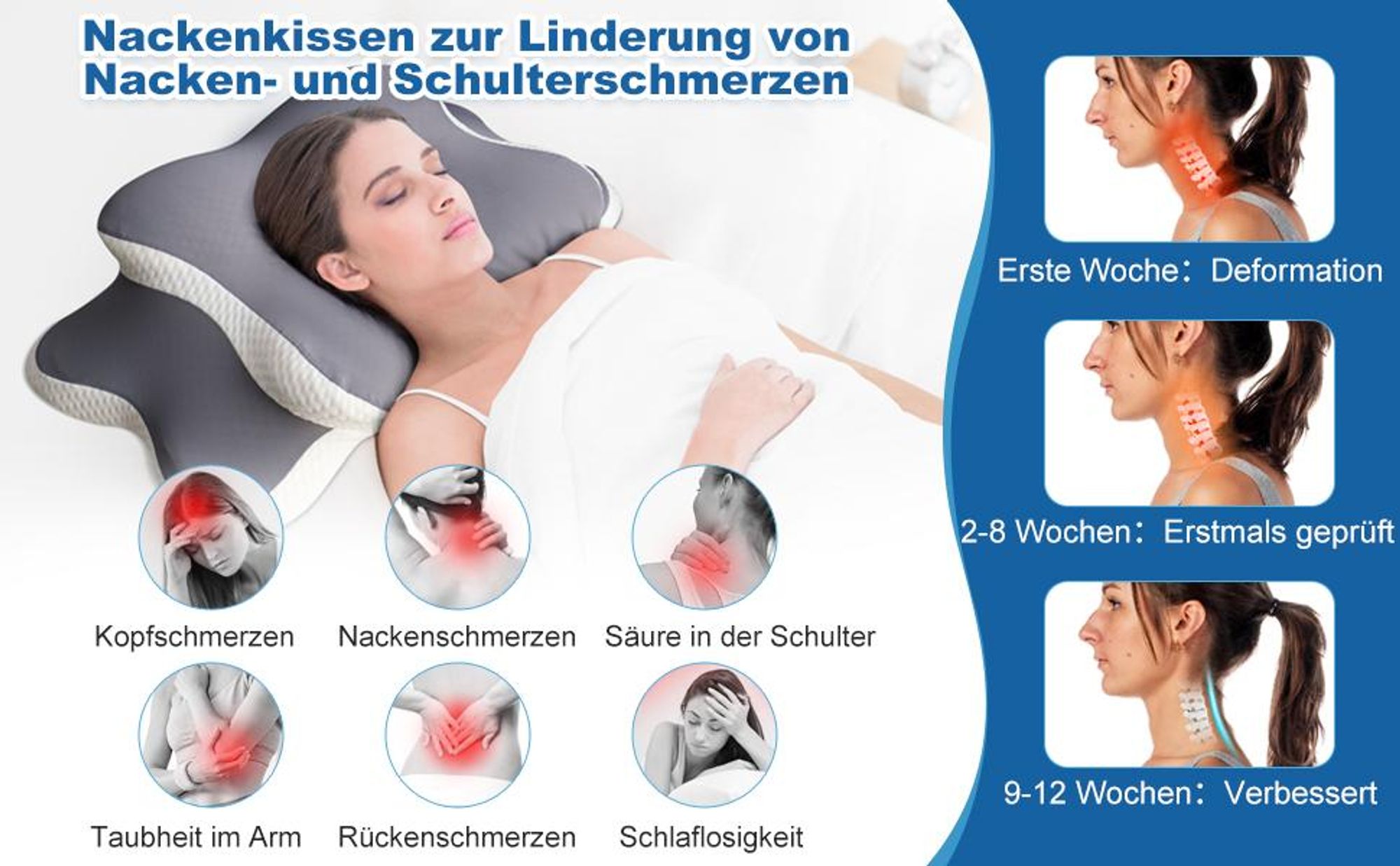 Nackenkissen, Ergonomisches Kopfkissen, Orthopädisches Kissen, Schlafkissen, Memory Foam Kissen, Nackenschmerzen, Seitenschläfer Rückenschläfer