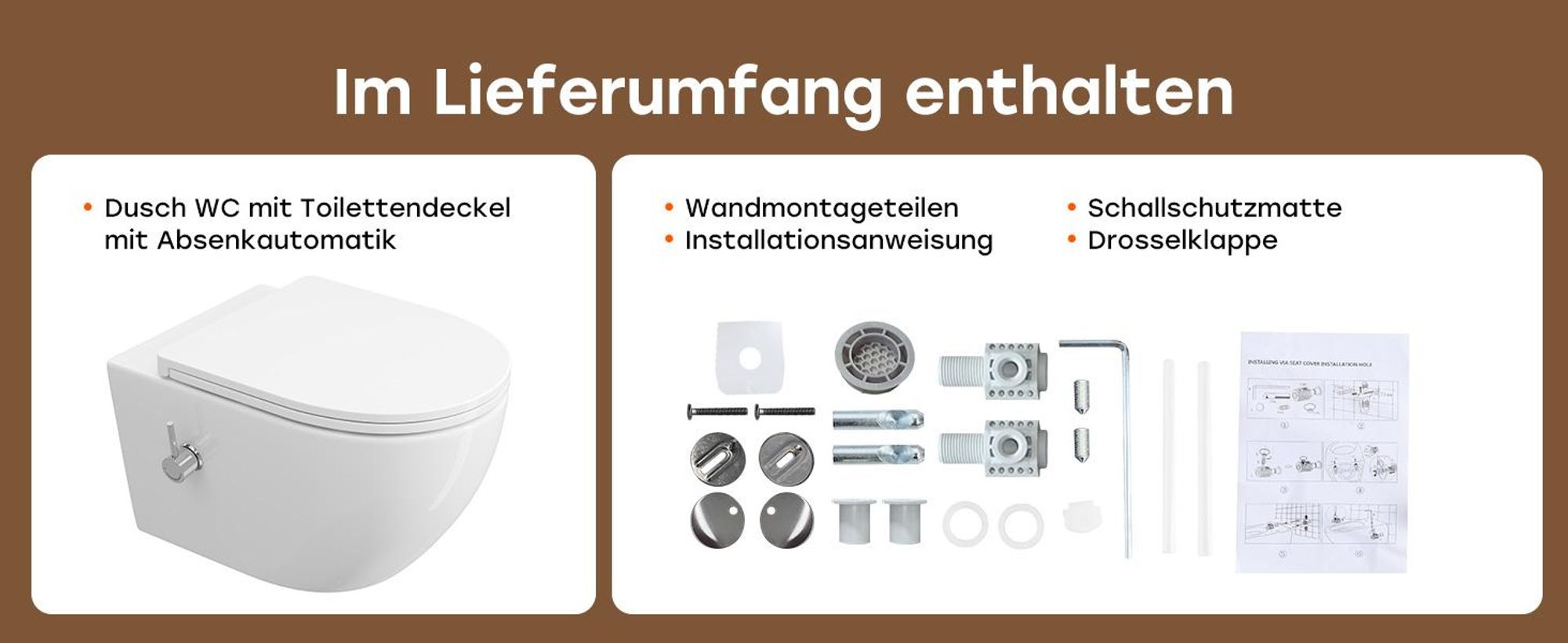Komplett Vorwandelement Dusch WC Toilette Set - 82cm Unterputzspülkasten + Hänge Dusch WC Kalt-Warm Wasser + Rechteckig Chrome Drückplatte HOROW