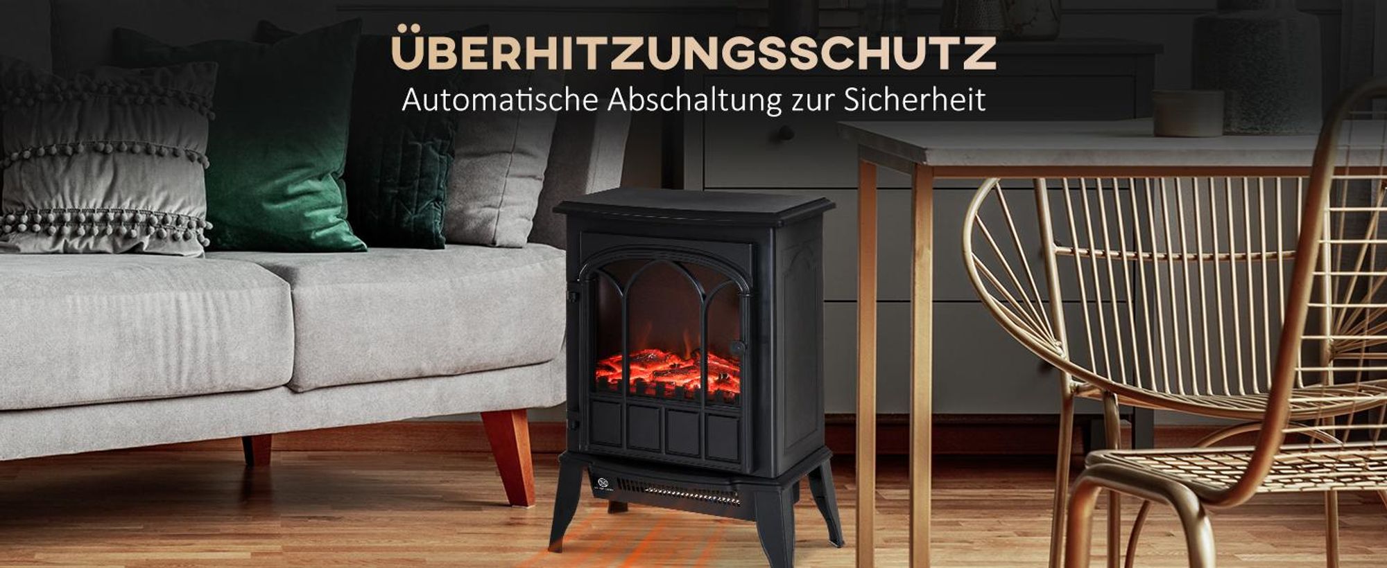 HOMCOM Elektrokamin, Geräuscharmer Standkamin mit Flammeneffekt, 2000W Kaminofen