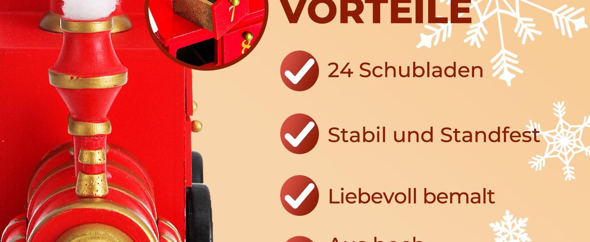 SPIELWERK® Wiederverwendbarer Adventskalender Lokomotive Bunt Bemalt Zum Befüllen 24 Türchen Weihnachten Kinder DIY Weihnachtliche Holz Dekoration