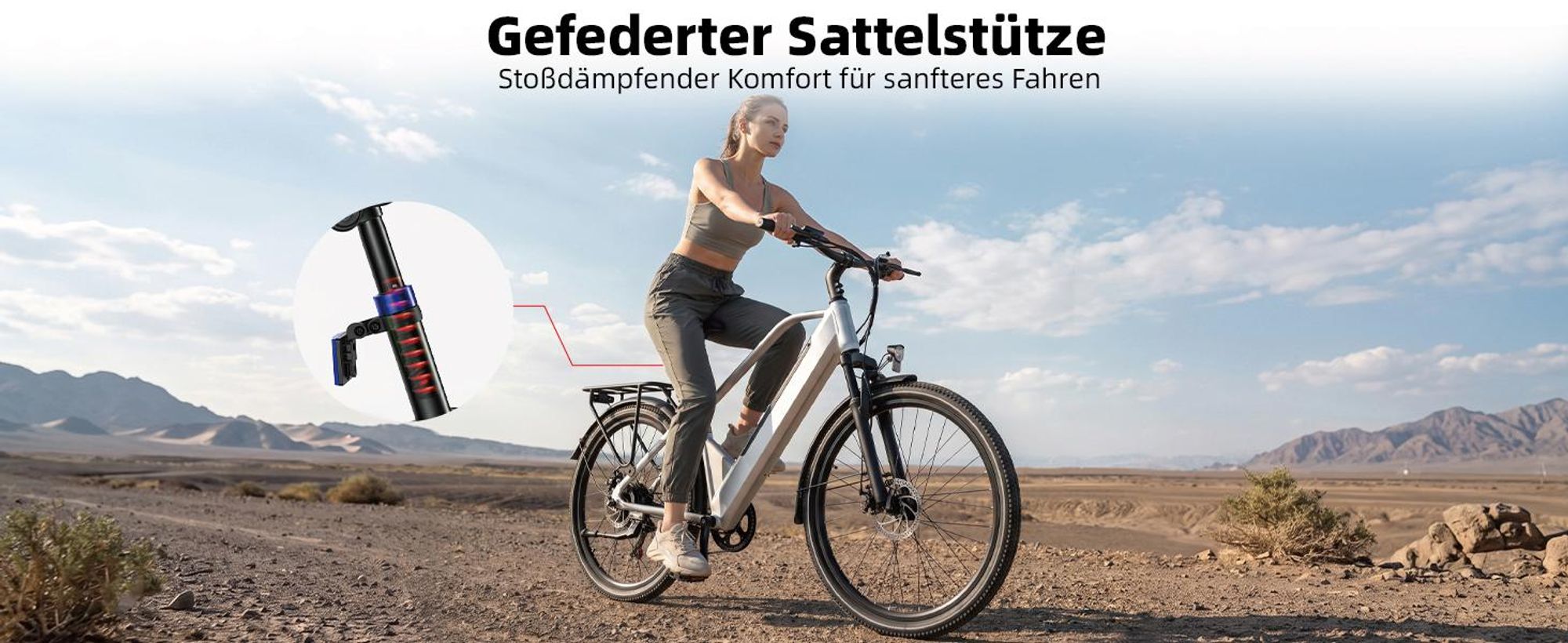 PiXELPiLOT E Bike 26 Zoll, City E-Bikes mit 250W Heckmotor, 36V 14,5Ah 522Wh Akku, Shimano 7-Gang, bis 75 km, Scheibenbremsen, Federgabel