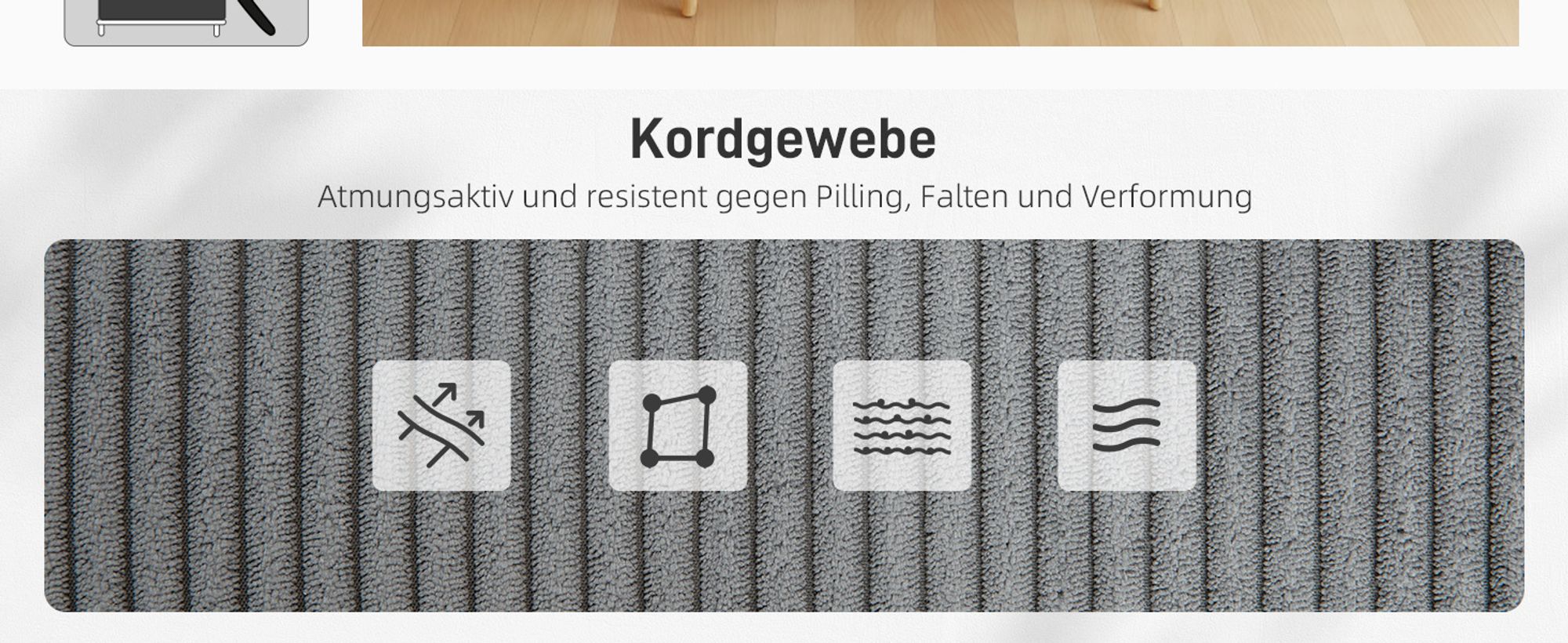 HOMCOM 2 Sitzer Sofa, Gepolsterte Couch mit Kordoptik, Holzbeine für Wohnzimmer