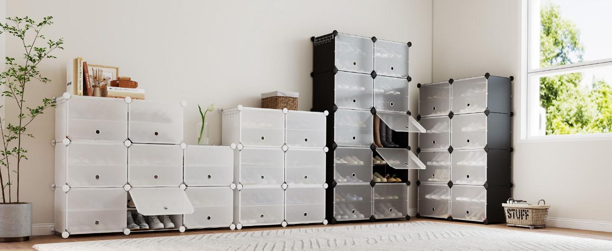 Sekey Schuhschrank Schuhregal für Flur mit 8 Fächern – für 32 Paar Schuhe, DIY Schuhablage, Kunststoff Schuhaufbewahrung, weiß