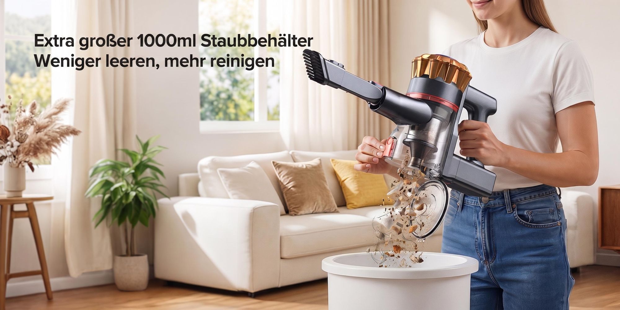Lubluelu 75000 Pa Akku-Staubsauger Saugleistung, Anti-Haar-Verwicklungsbürste, Grüne Beleuchtung, Freistehend, Teppiche & Hartböden, P7