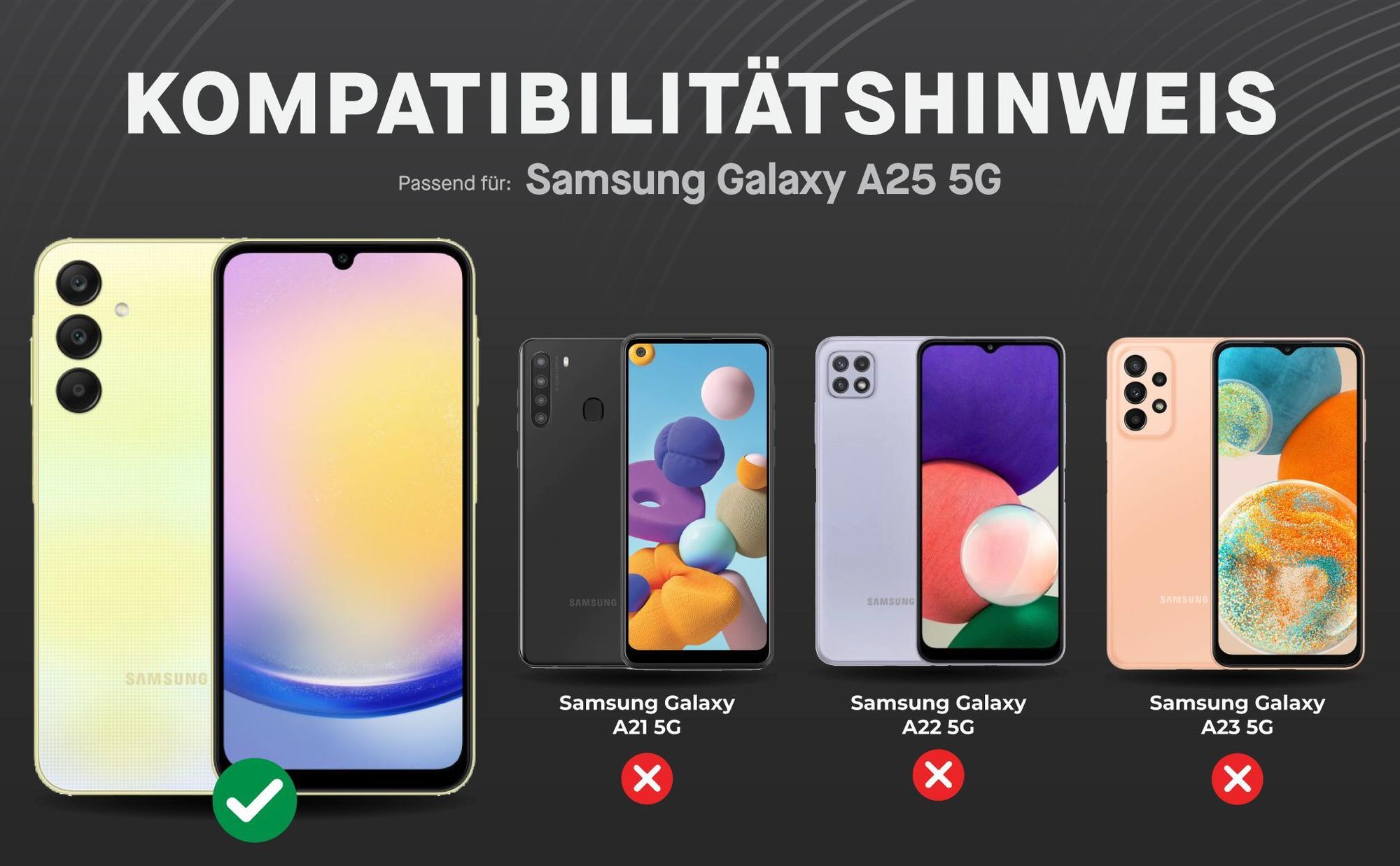 Kompatibilitätshinweise Displayglas für Samsung Galaxy A25 5G