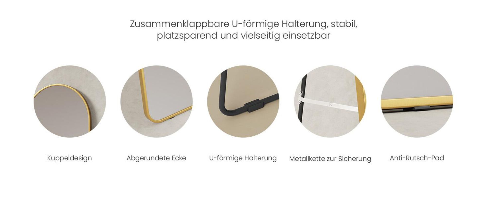 EMKE Standspiegel 160x60cm Ganzkörperspiegel Gold Aluminium Rahmen Spiegel Gewölbter Ankleidespiegel mit Explosionsgeschützte Fensterfolie